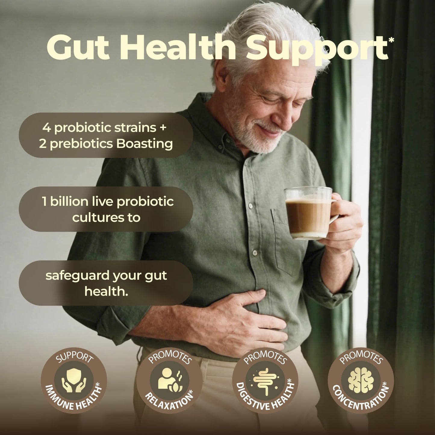 FORTISCA Mushroom Coffee with Probiotic and Ashwagandha Powder, 7.41 oz