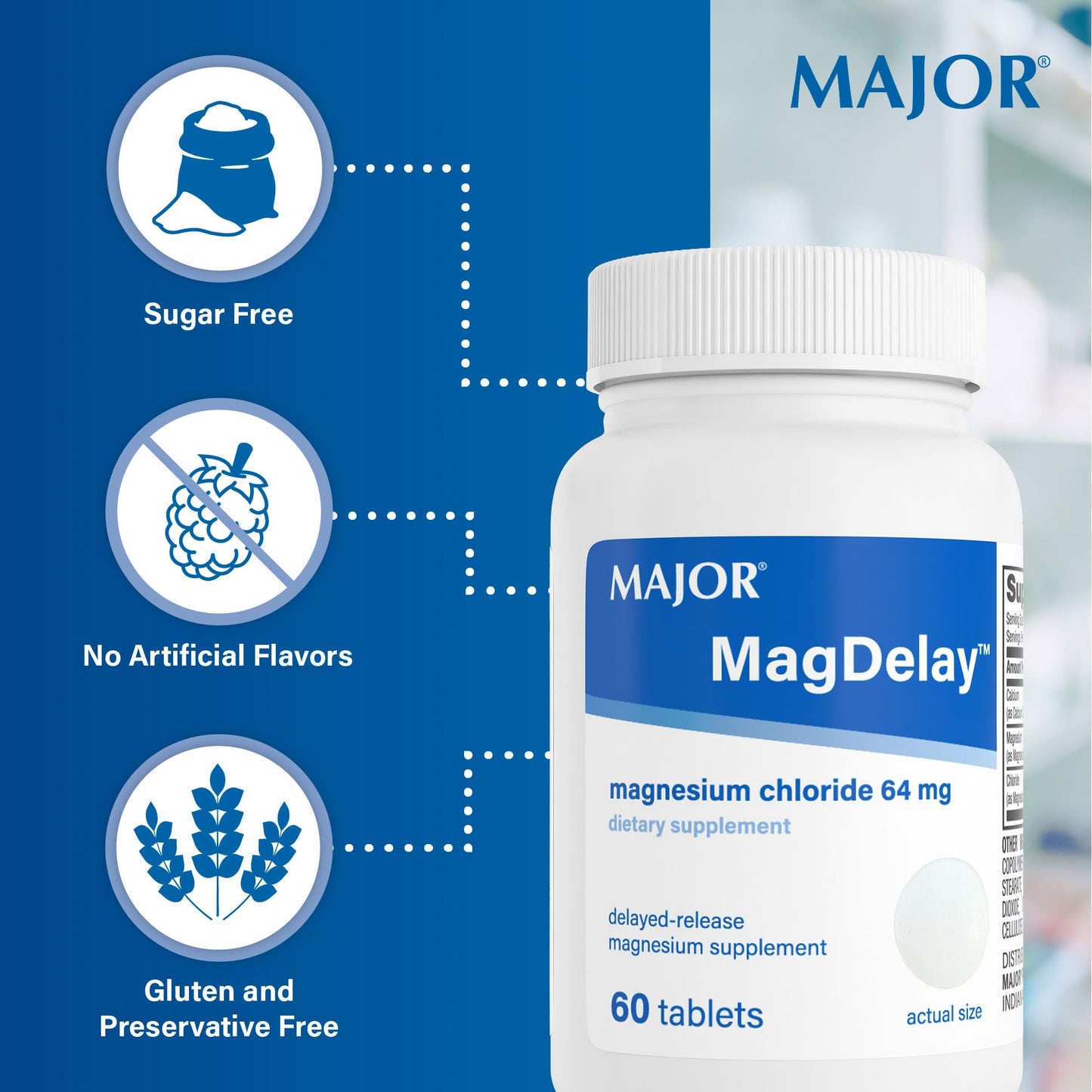 MAJOR MagDelay Magnesium Chloride 64 mg Tablets, 60 Count