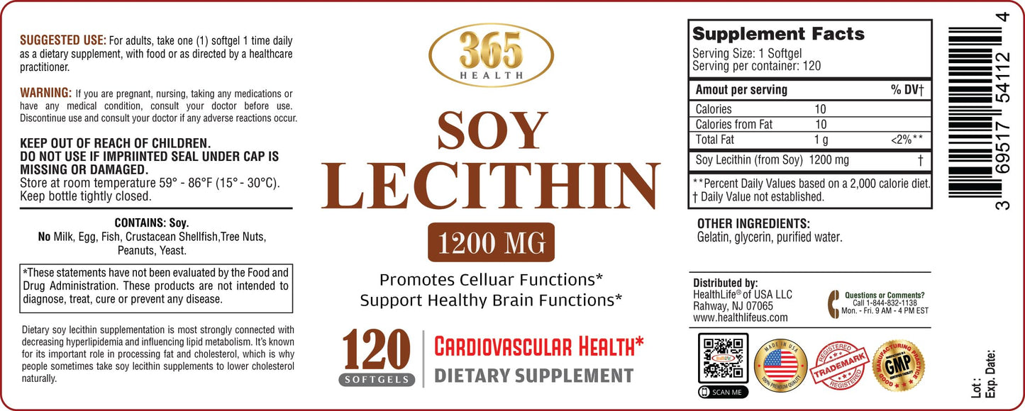 HEALTH LFE Lecithin 1200mg Softgels 120