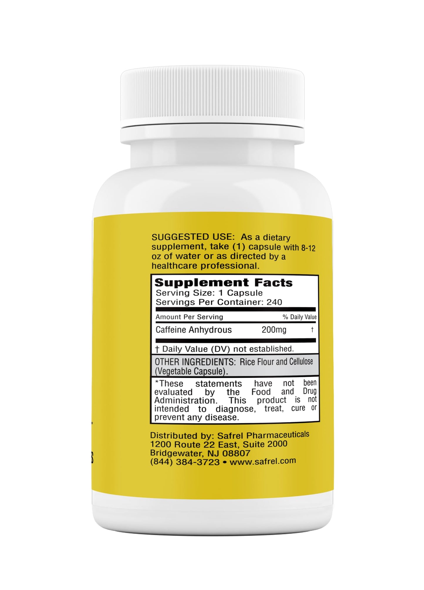 Safrel Caffeine 200mg Capsules, 240 Count