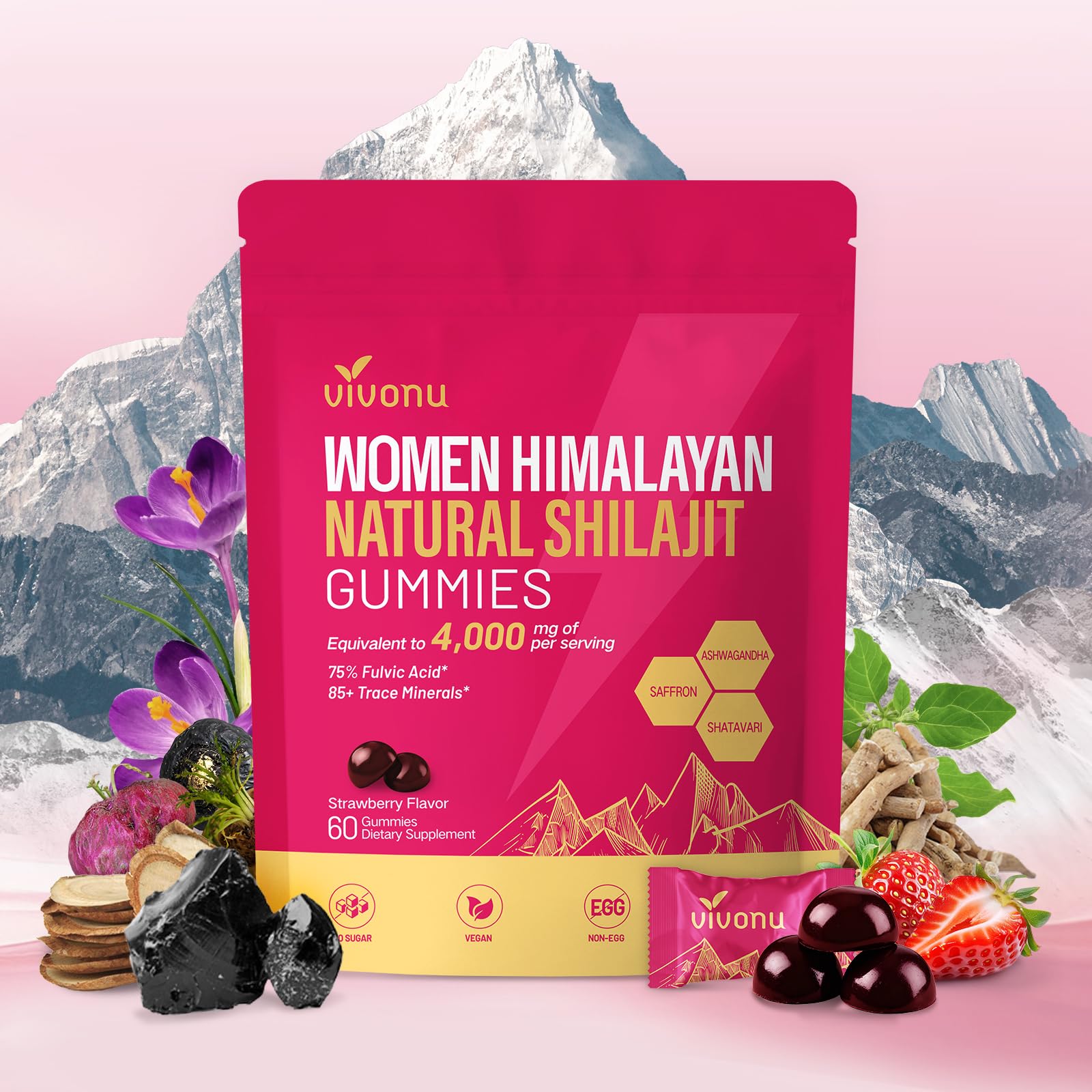 VivoNu Himalayan Shilajit Gummies with Ashwagandha & Gokshura, 60 Gummies