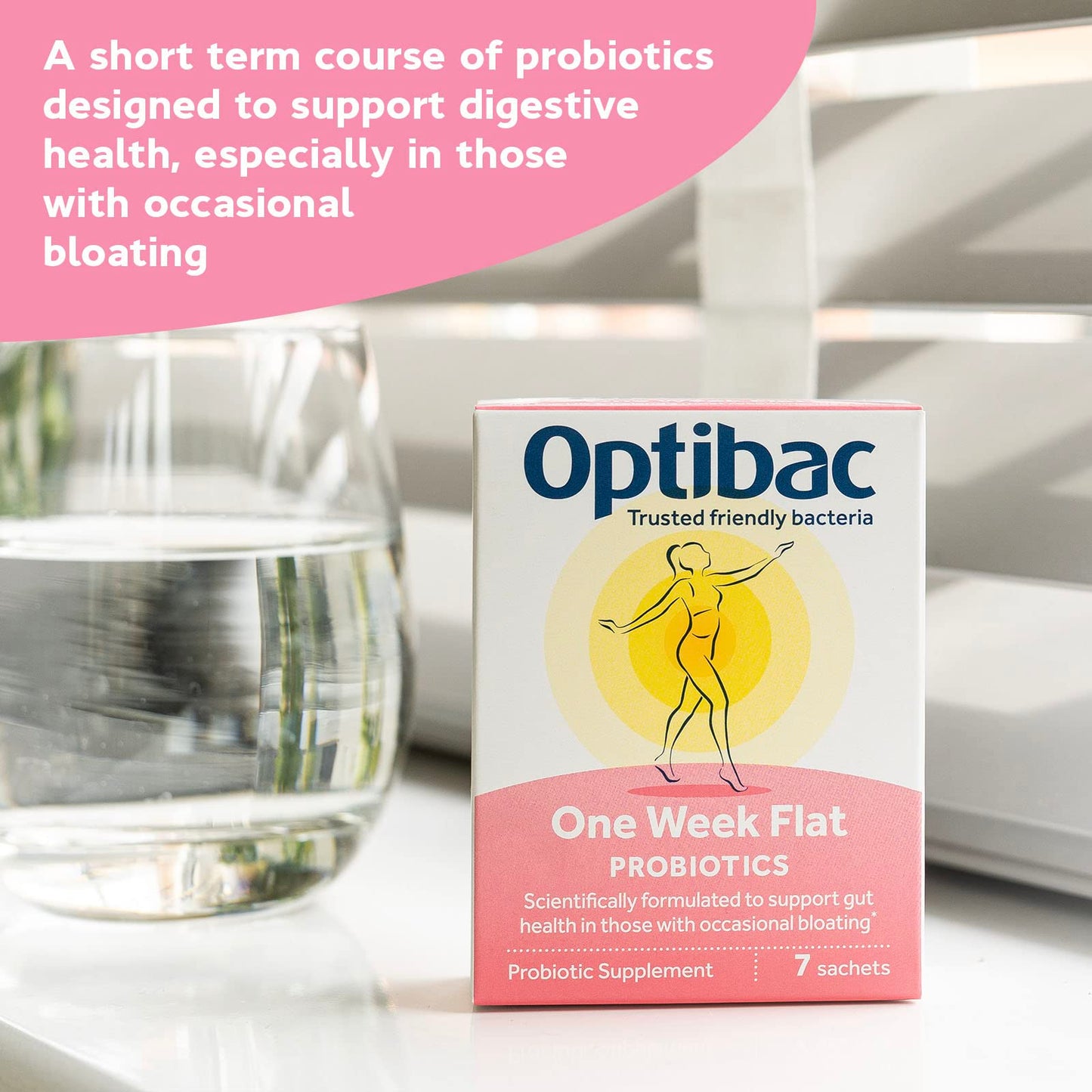 OptiBac Probiotics One Week Flat - Vegan Probiotic Supplement for Digestion, Gut Health & Occasional Bloating, 5 Billion CFU, 7 Capsules
