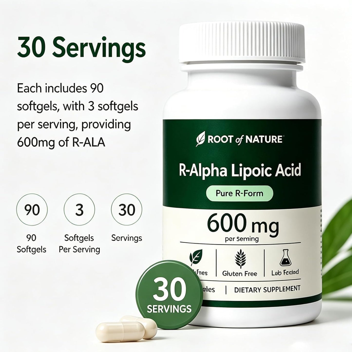 Molana Pumpkin Root of Nature R-Alpha Lipoic Acid with Coconut Oil Capsules, 90 Count