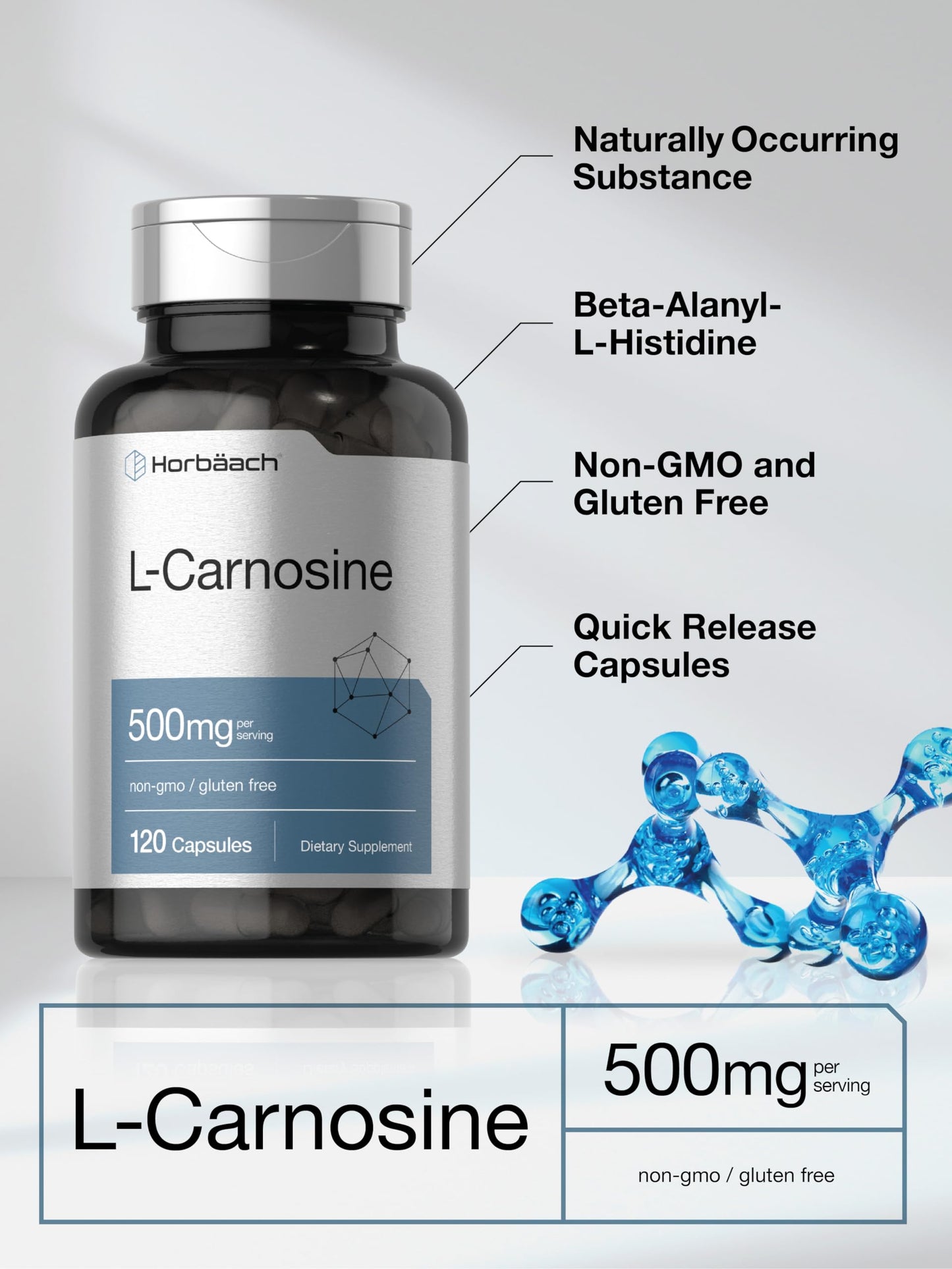Horbäach L-Carnosine 500mg Capsules 120 Count
