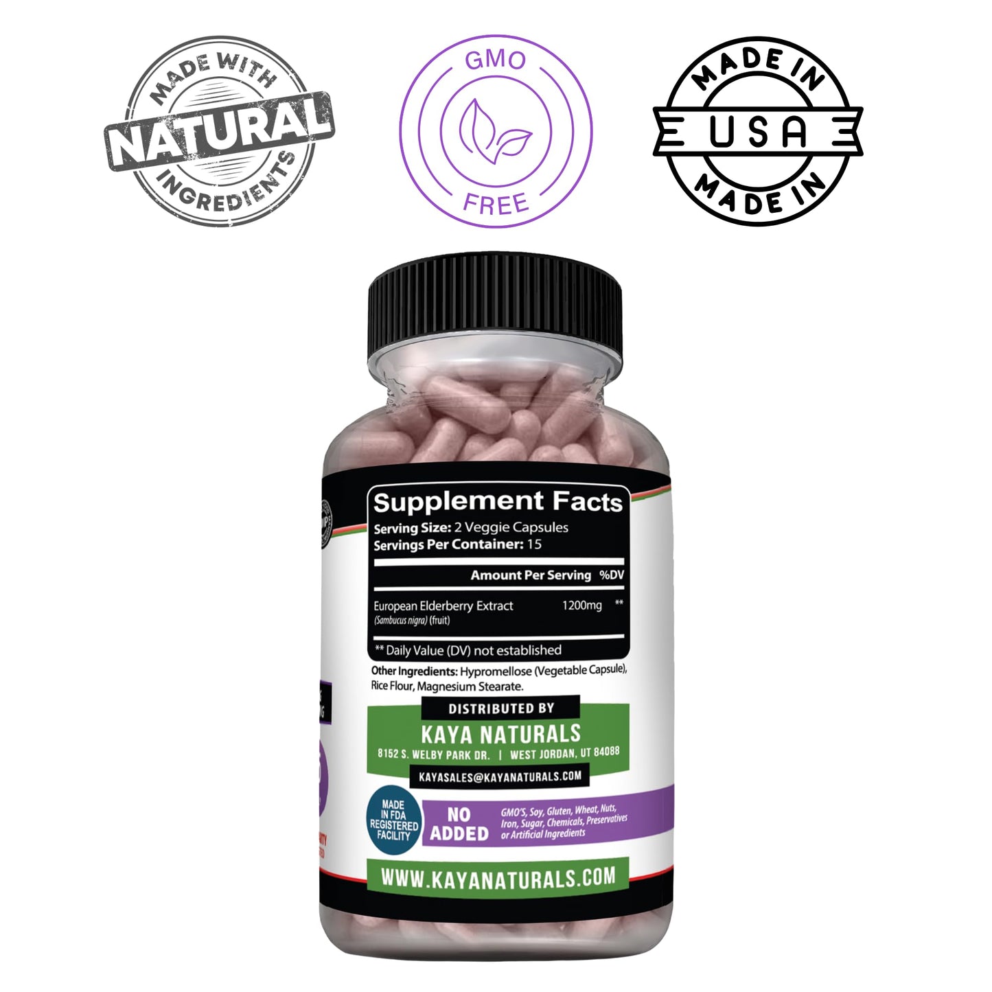 Kaya Naturals Elderberry Immune Support Sambucus Capsules, 30 Count