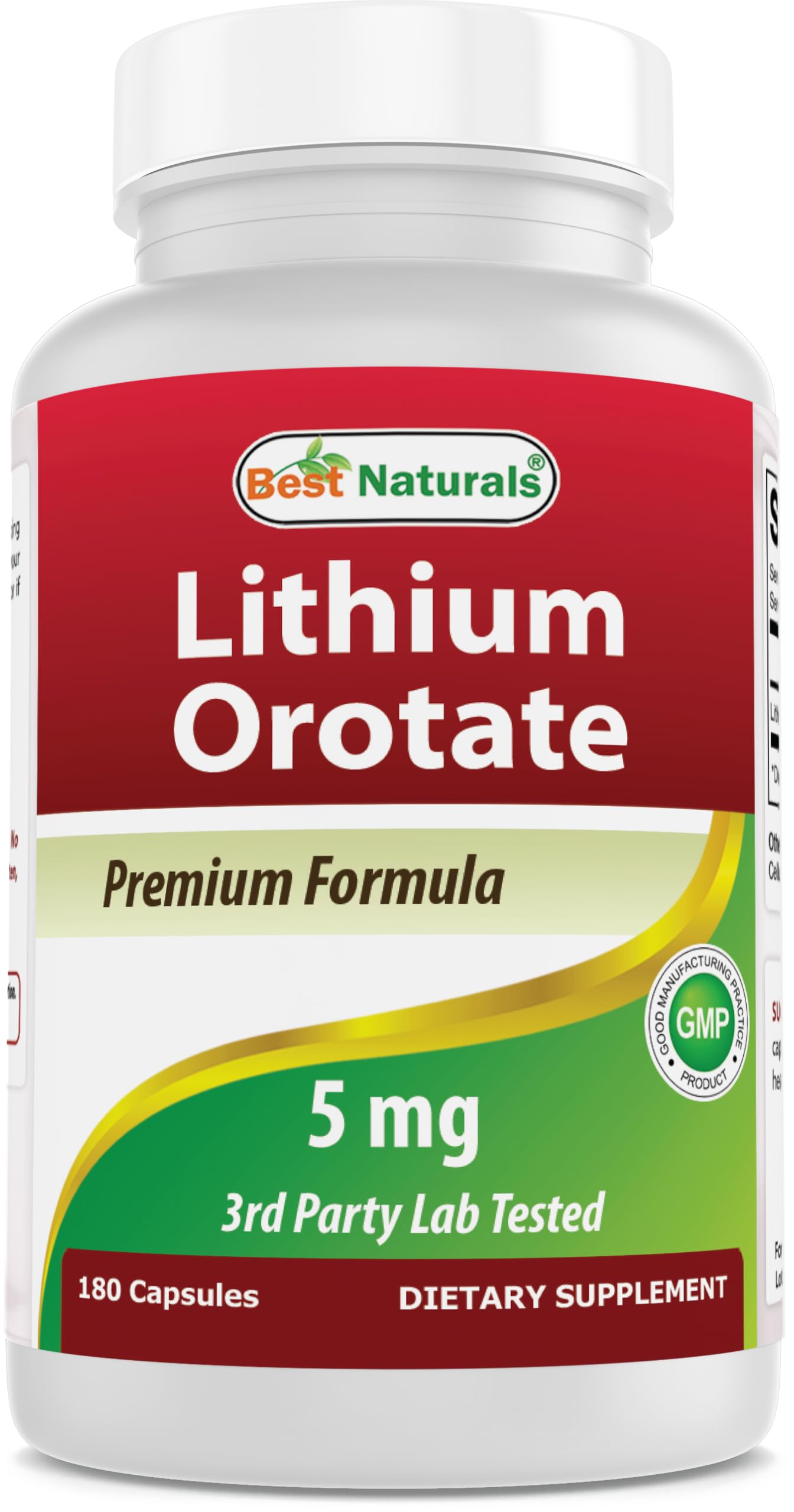 Best Naturals Lithium Orotate 5 mg Capsule, 180 Count