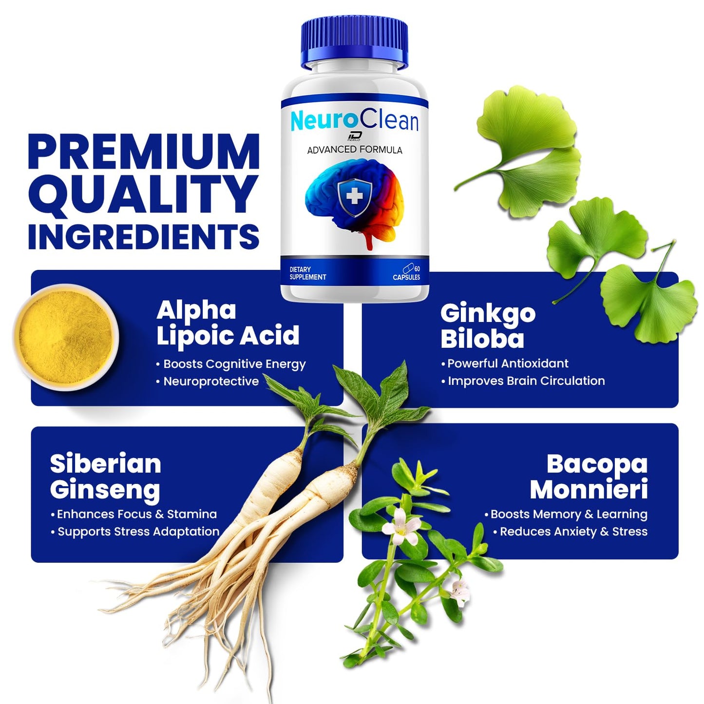 Indelo Neuro Clean Natural Blend Formula Focus Memory Support 120 Capsules