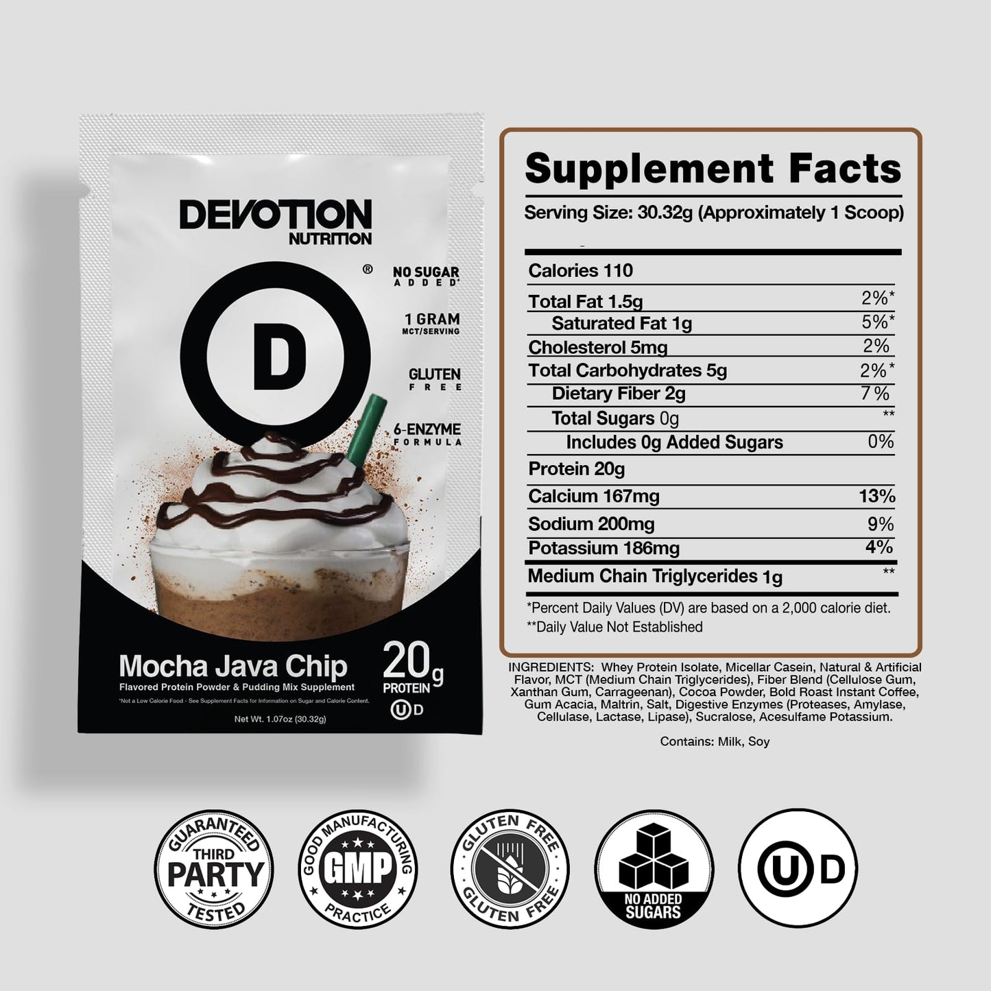 Devotion Nutrition Protein Powder Blend Packets, 12-Count, Mocha Java Chip