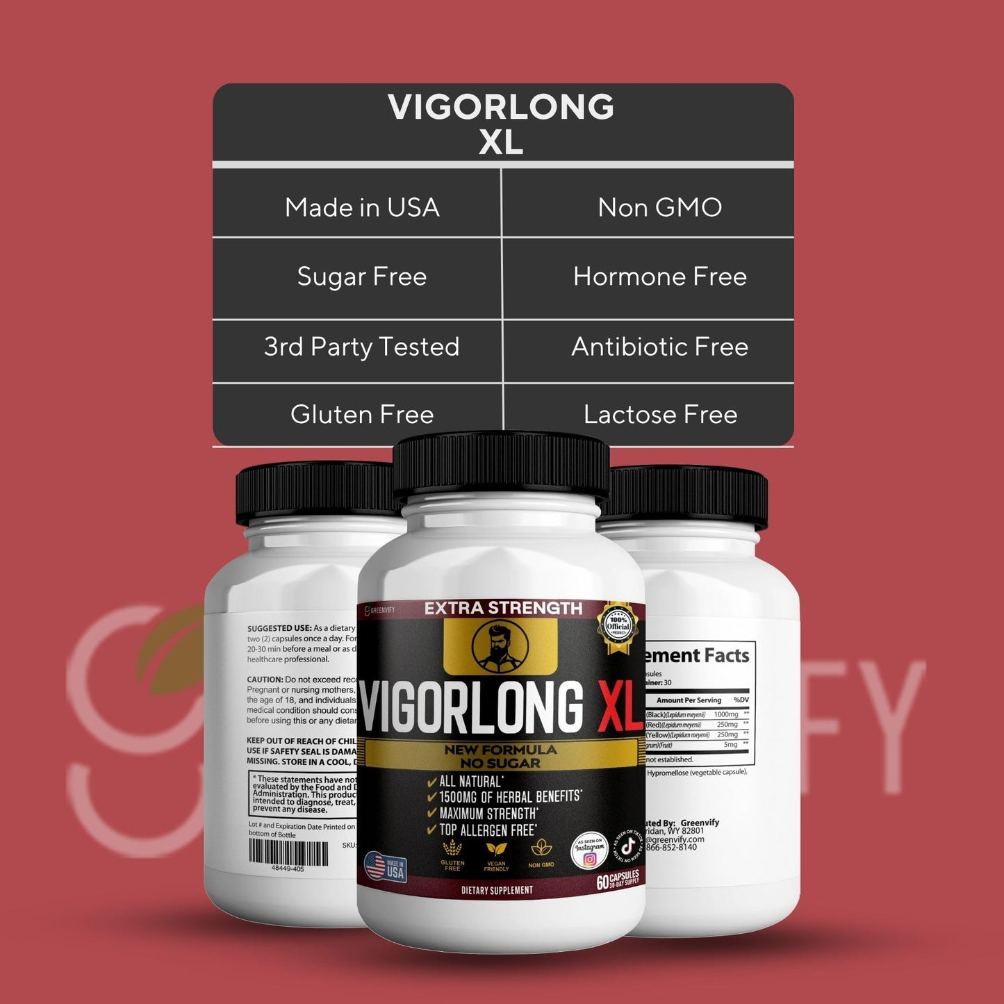 GREENVIFY Vigorlong XL Extra Strength Maca Root Complex Capsules, 300