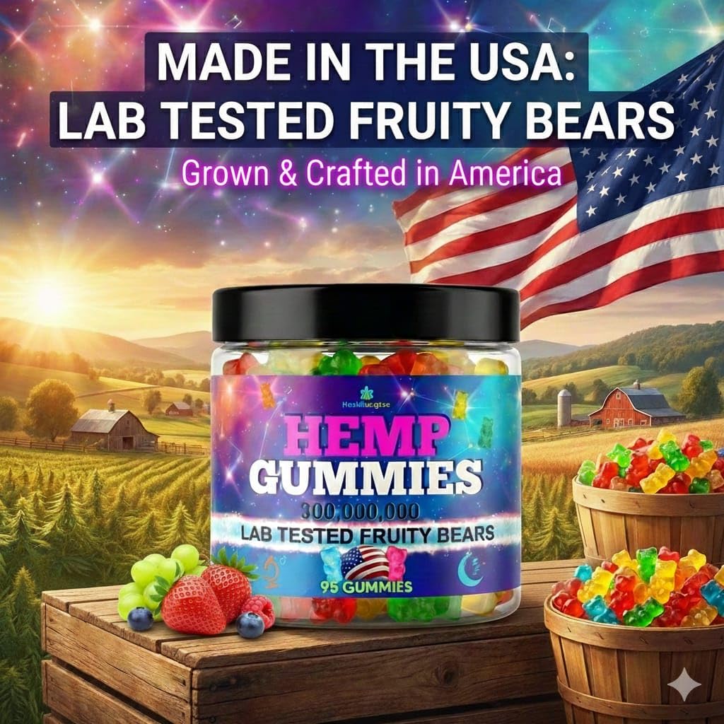 Healthergize Hemp Gummies for Sleep and Relaxing Calm - Fruit Flavor Gummy Bears, Chewable, 95 Gummies