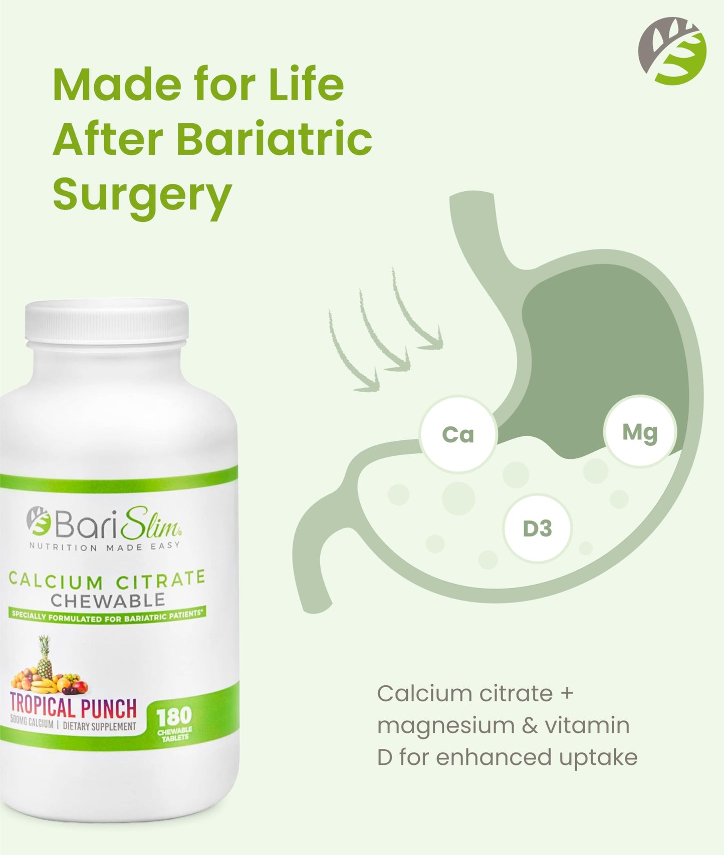 BariSlim Bariatric Calcium Citrate with Magnesium Citrate & Vitamin D 180 Tablets