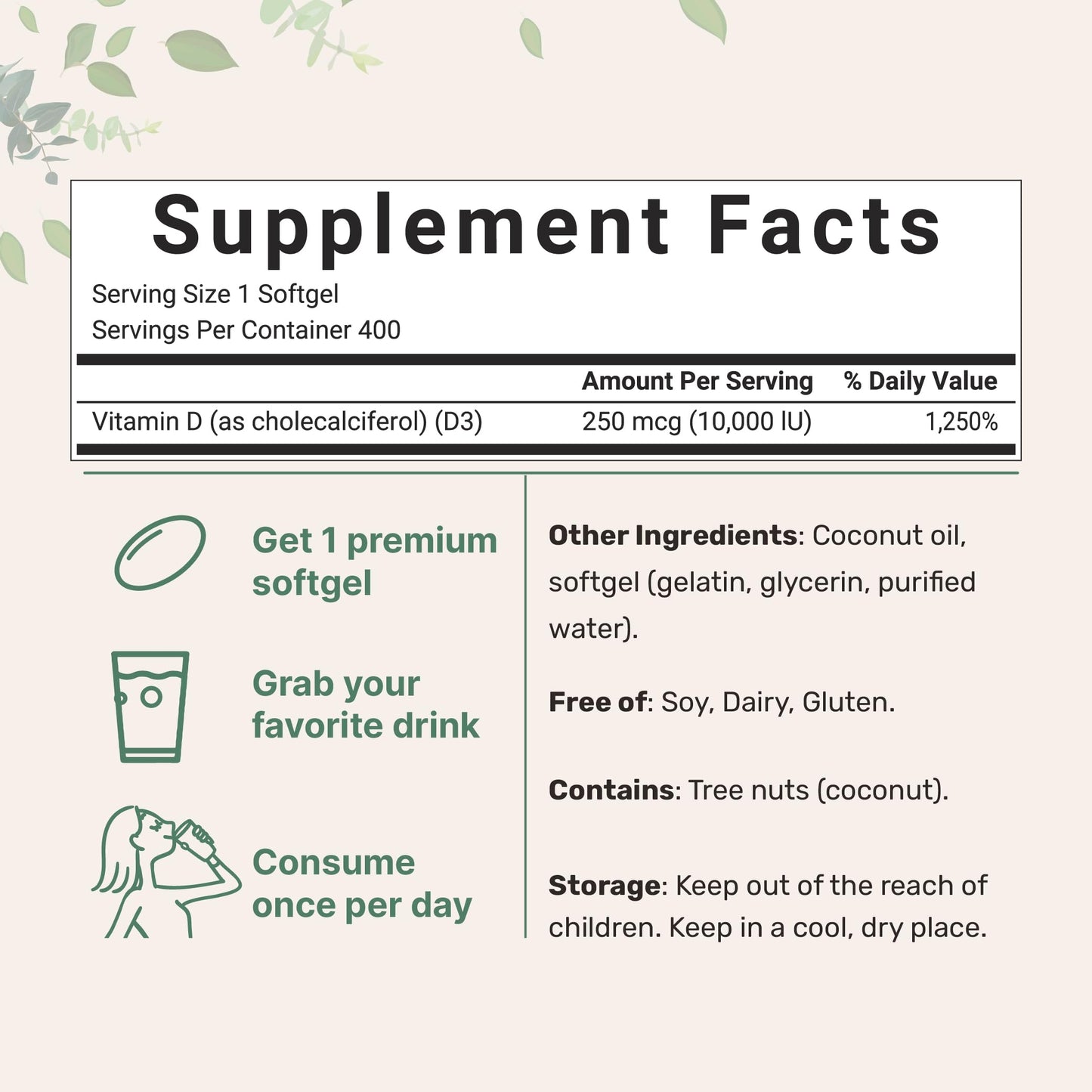 Micro Ingredients Vitamin D3 10,000 IU Softgels 400 Count