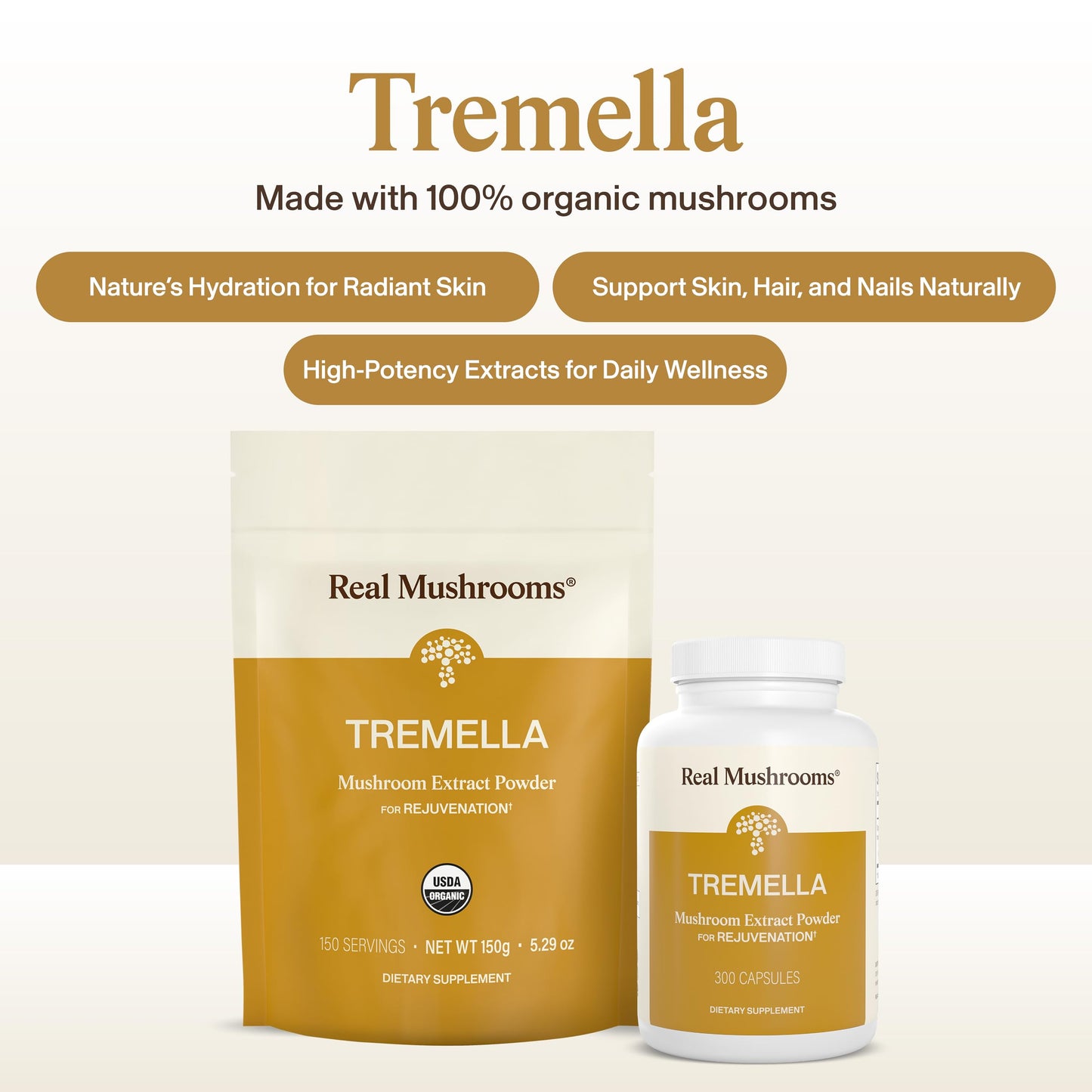 Real Mushrooms Tremella Mushroom Capsules, 300 Count