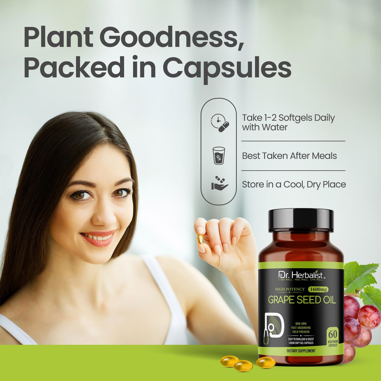 Dr. HERBALIST Grape Seed Oil Softgel Capsule, 60 Count