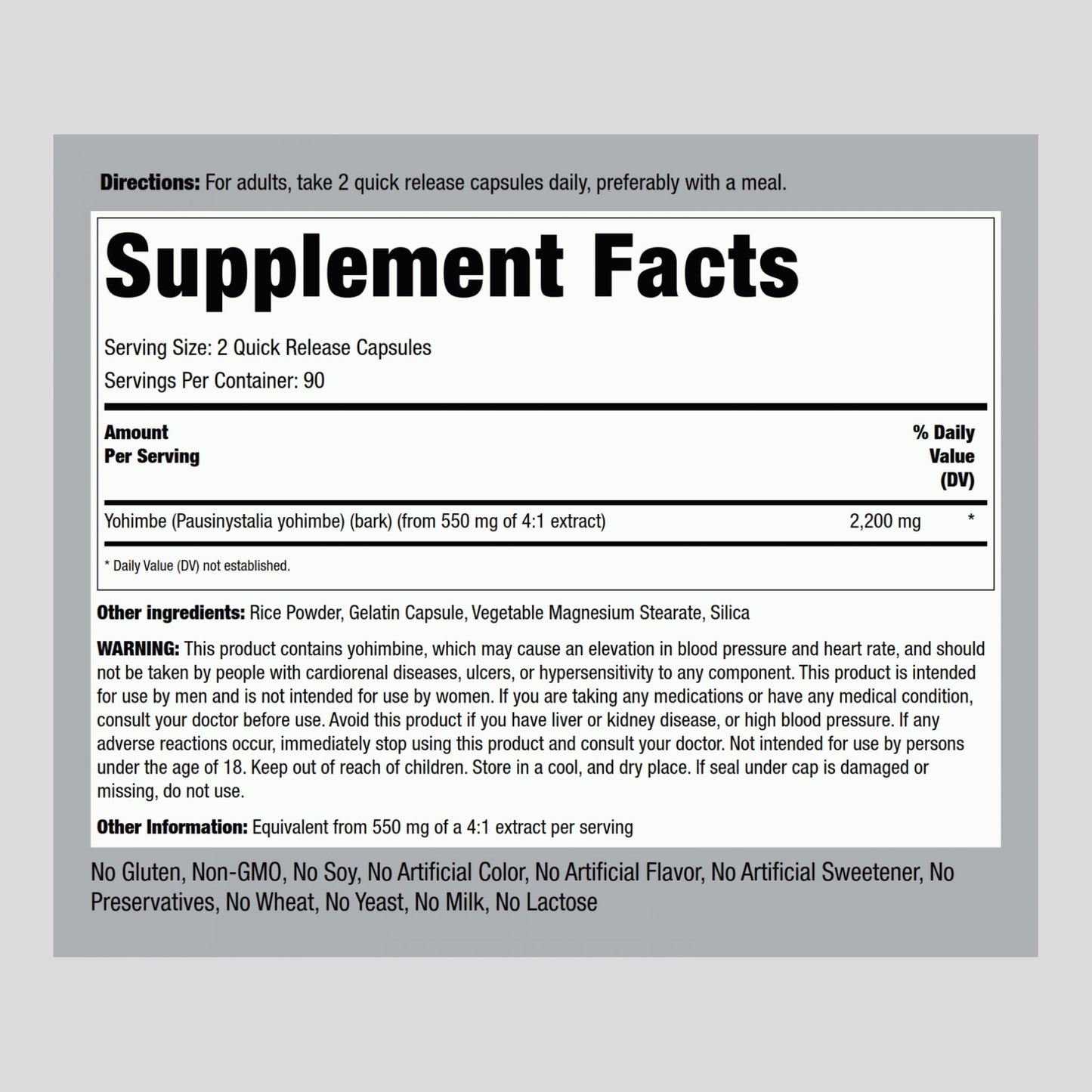 Piping Rock Yohimbe Supplements for Men Capsules, 180 Count