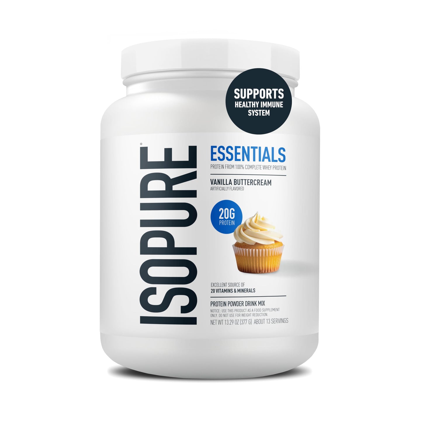 Isopure Essentials 100% Whey Protein Powder Vanilla Buttercream with Vitamins, 13 Servings