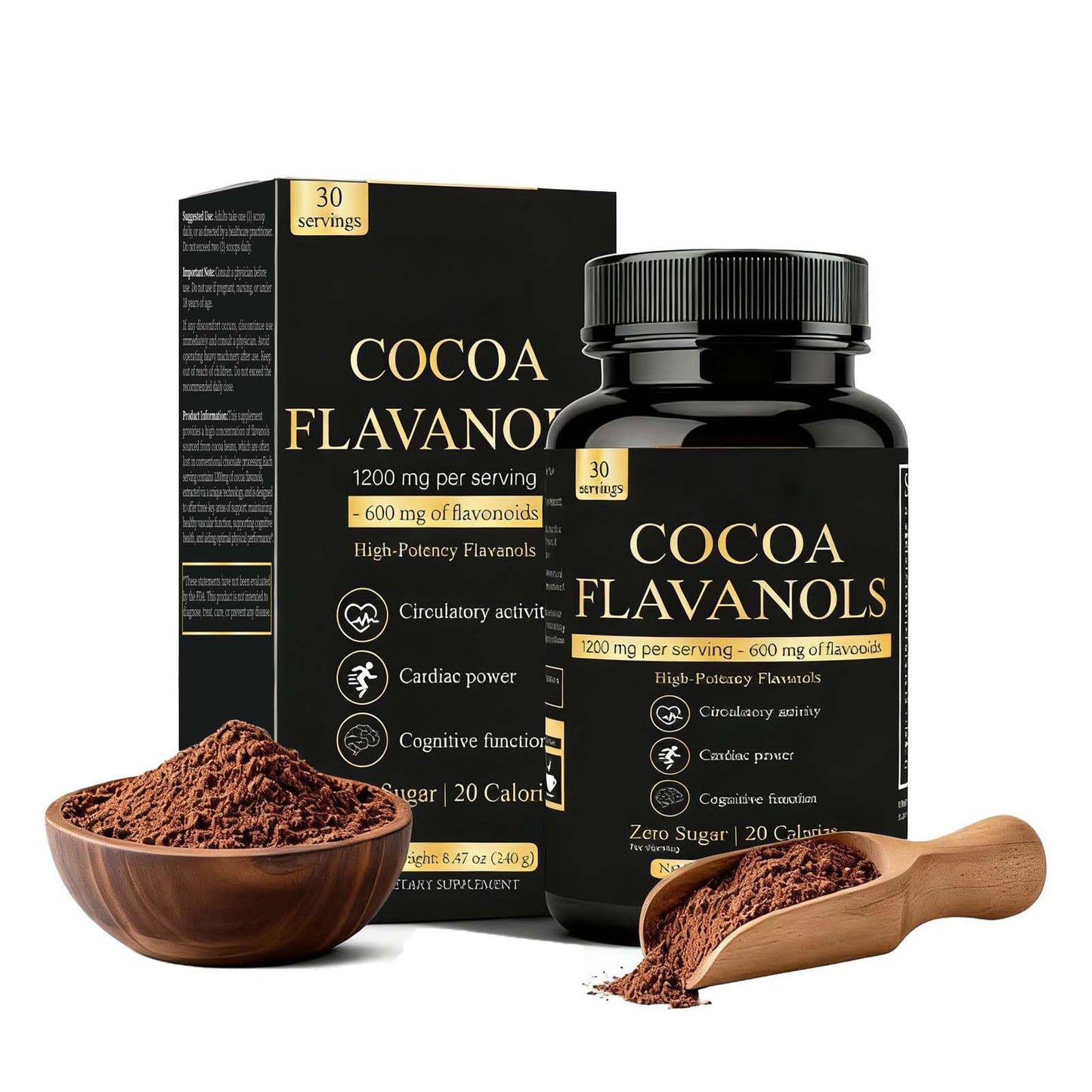 ZYGCDZ High Flavanol Cocoa Powder Supplement with 1200mg Flavanols & Flavonoids (600mg Epicatechin) for Heart Health, Nitric Oxide Support & Energy, 10X More Flavanols Than Regular Cocoa Powder 8.47 Ounce