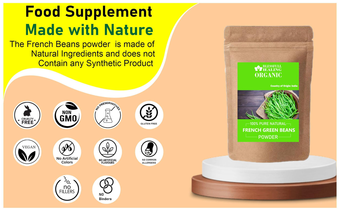 Blessfull Healing Organic French Green Beans Powder, 10.58 oz