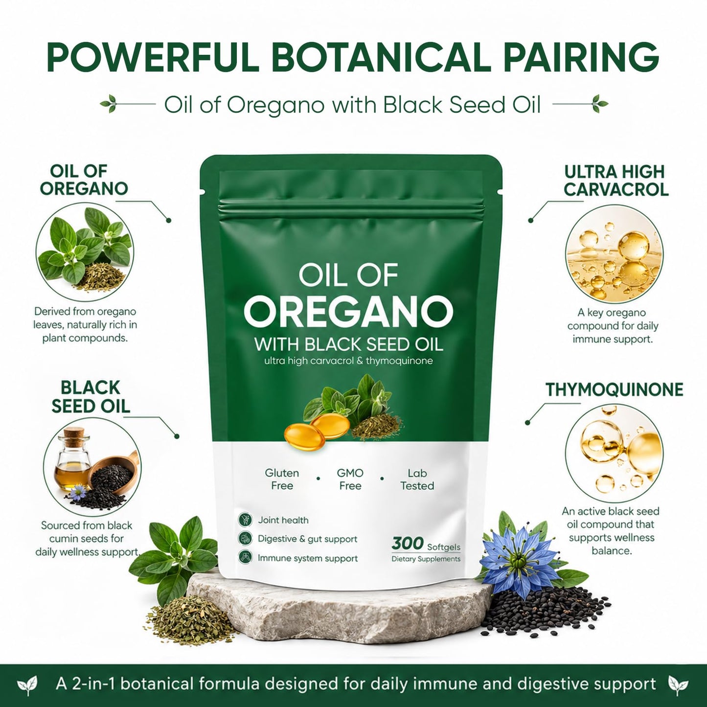 NUDENTA Oil of Oregano with Black Seed Oil Softgels, 300 Count