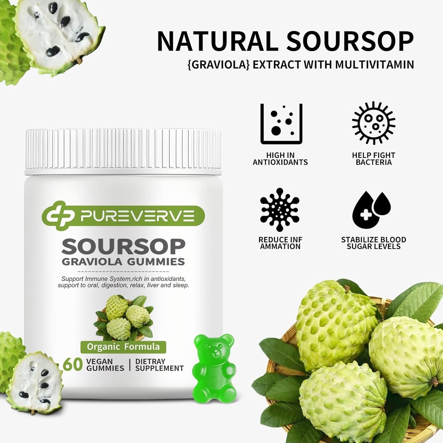Pureverve Soursop Graviola Gummies, 120 CT
