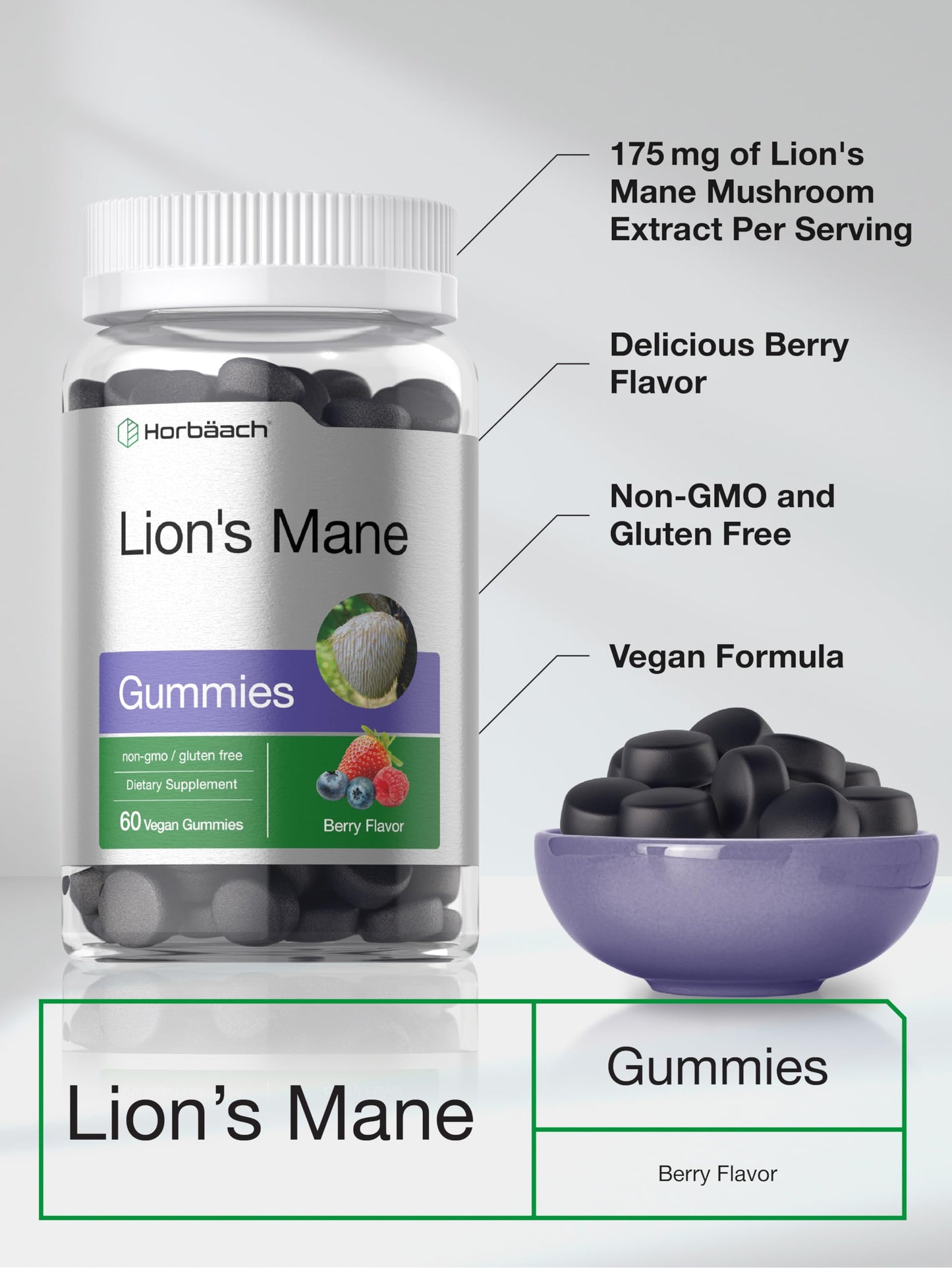 Horbäach Lion's Mane Supplement Gummies 60