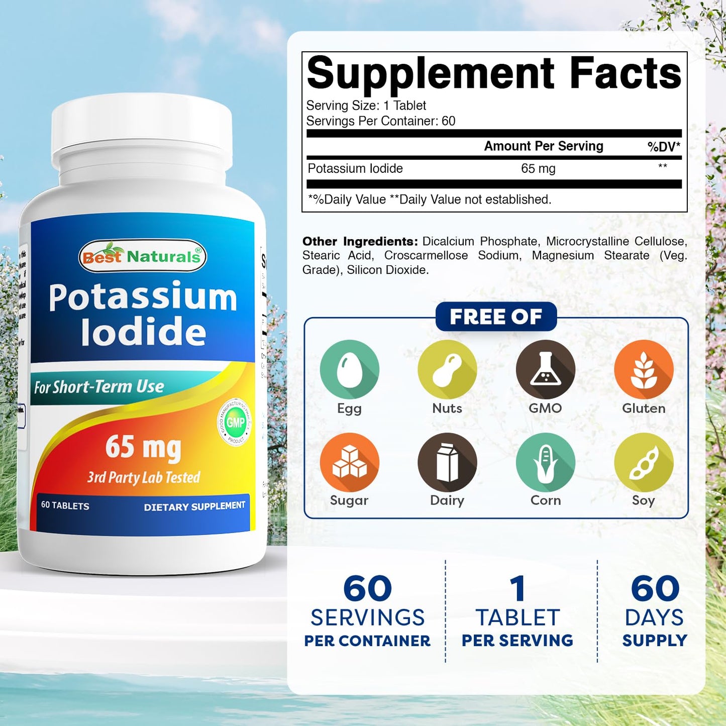 Best Naturals Potassium Iodide 65 mg Tablet, 60 Count