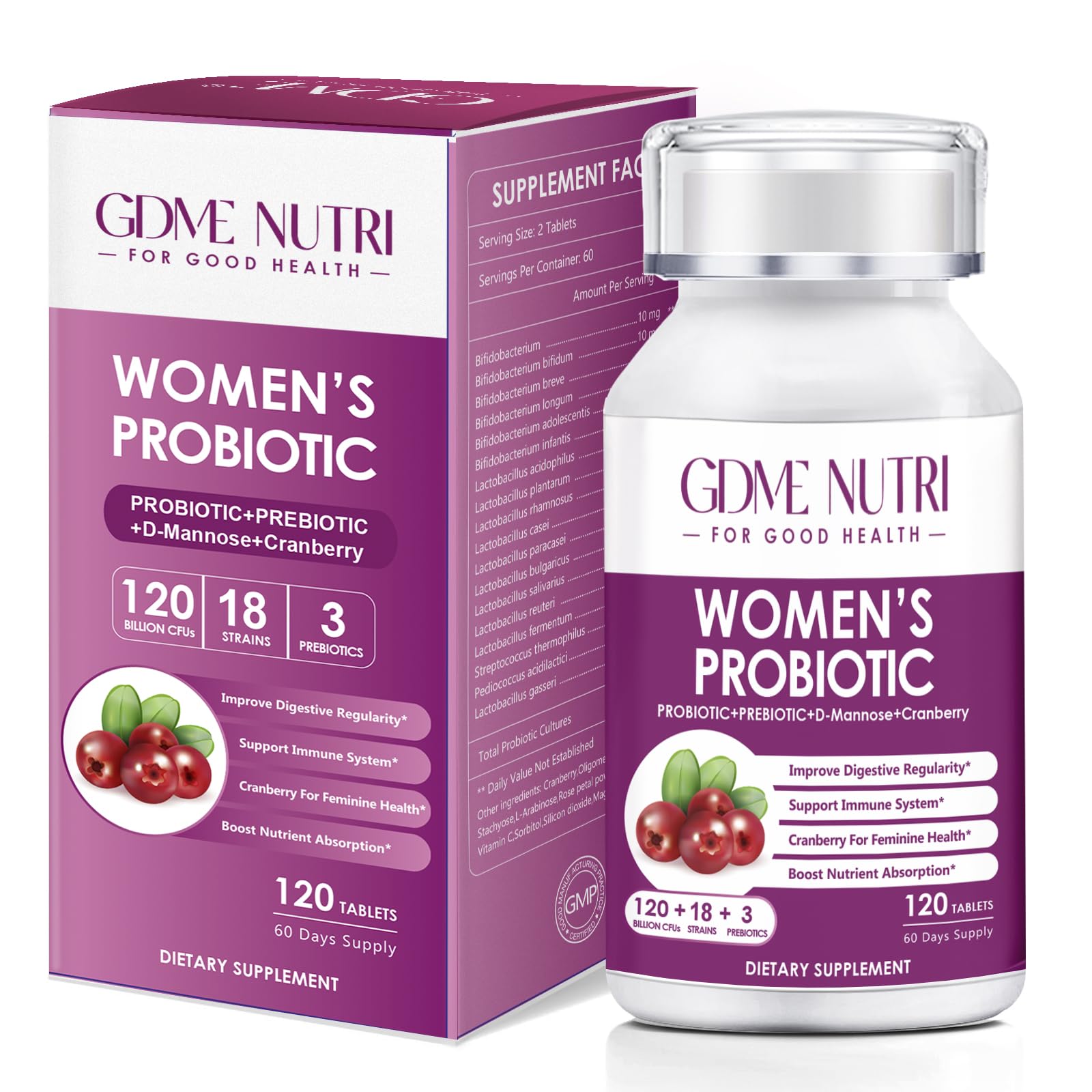 GDMENUTRI Women's Probiotics, 120 Tablets