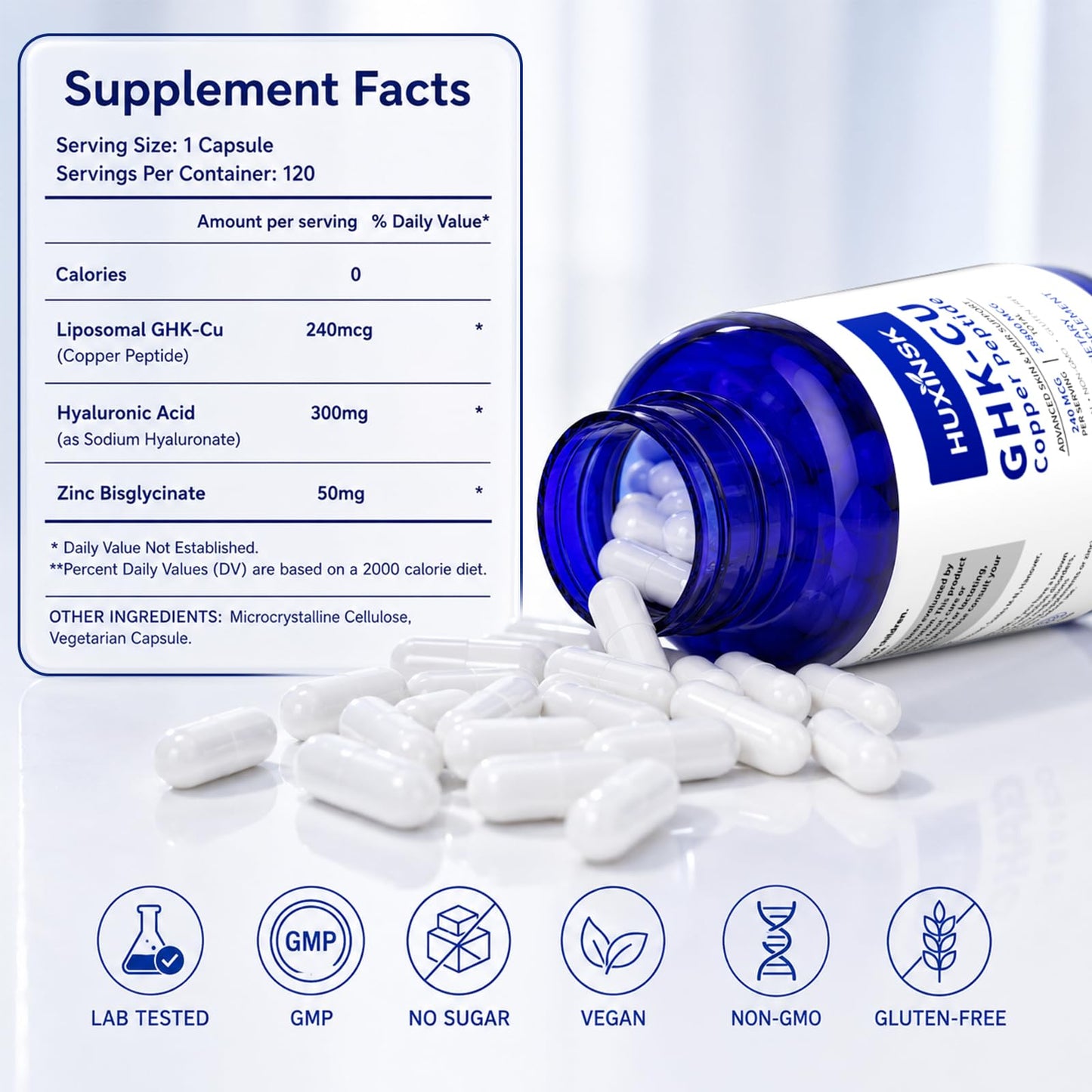 HUXINSK GHK-Cu Copper Peptide Supplement, Liposomal Formula Capsule, 120 Capsules