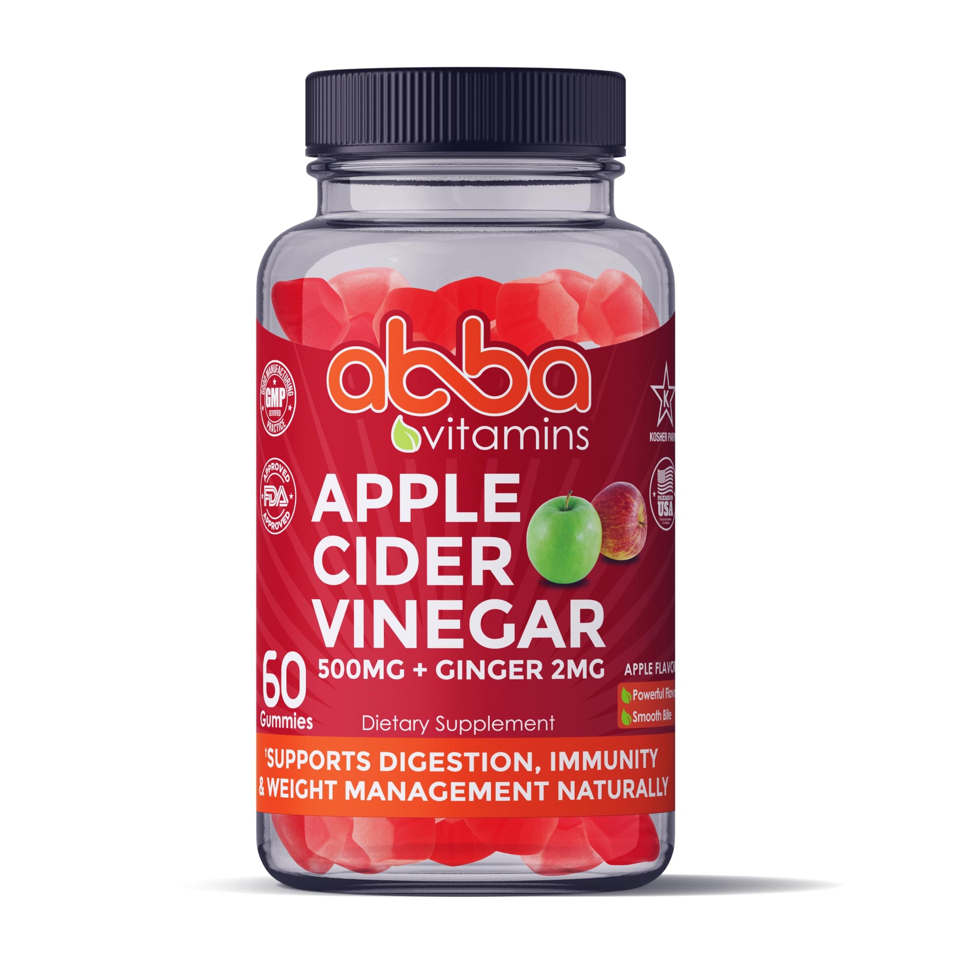 Abba Vitamins Apple Cider Vinegar with Ginger Gummy, 60 Count
