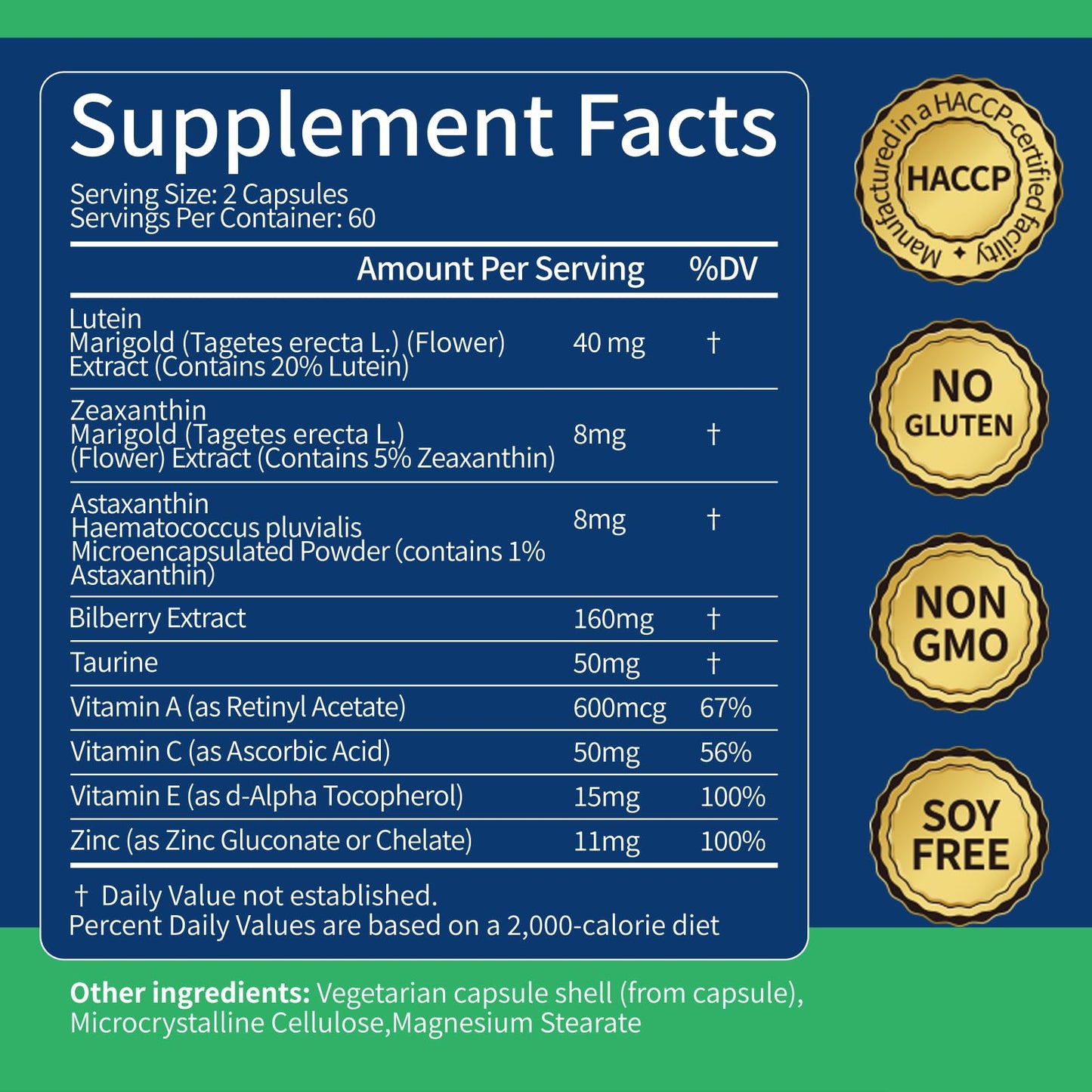 LIZHUA Lutein 40mg & Zeaxanthin 8mg Eye Vitamins with Astaxanthin, Bilberry & Taurine for Vision and Macular Health, 120 Capsules