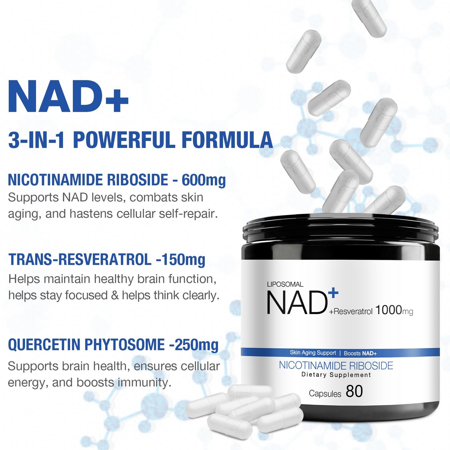 DUCRKACS NAD Nicotinamide Riboside Resveratrol Capsule 160 Count