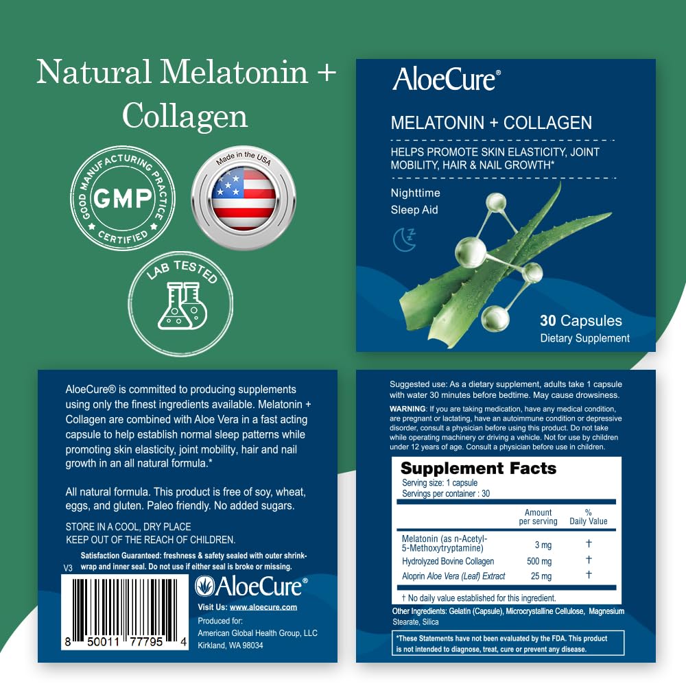AloeCure Melatonin & Collagen Joint + Beauty Sleep Capsules, 90 Capsules