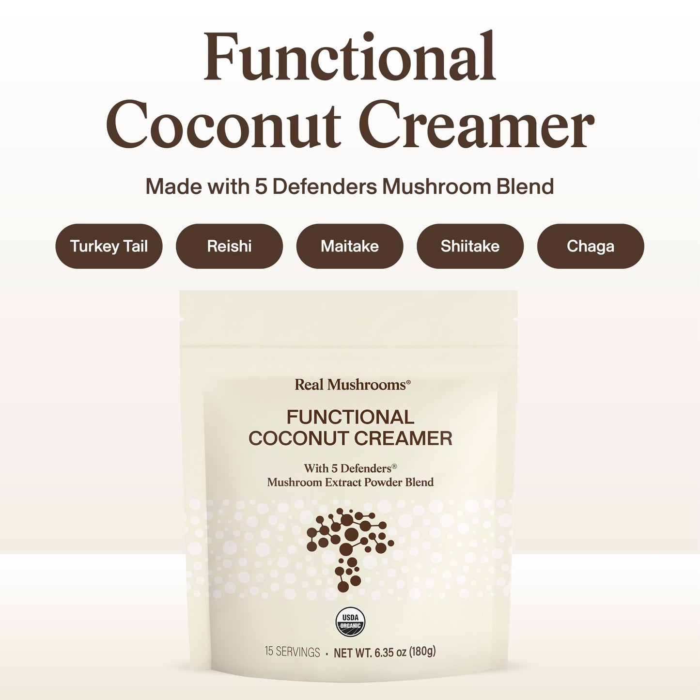 Real Mushrooms Organic Coconut Creamer with Reishi Powder, 6.35 Ounce