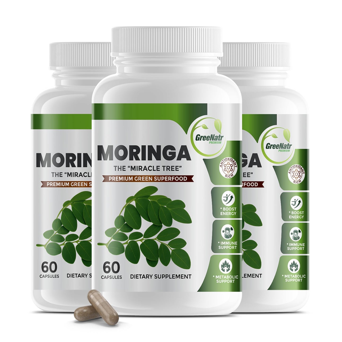 GreeNatr Pure Moringa Oleifera Leaf Extract Capsules 180 Capsules