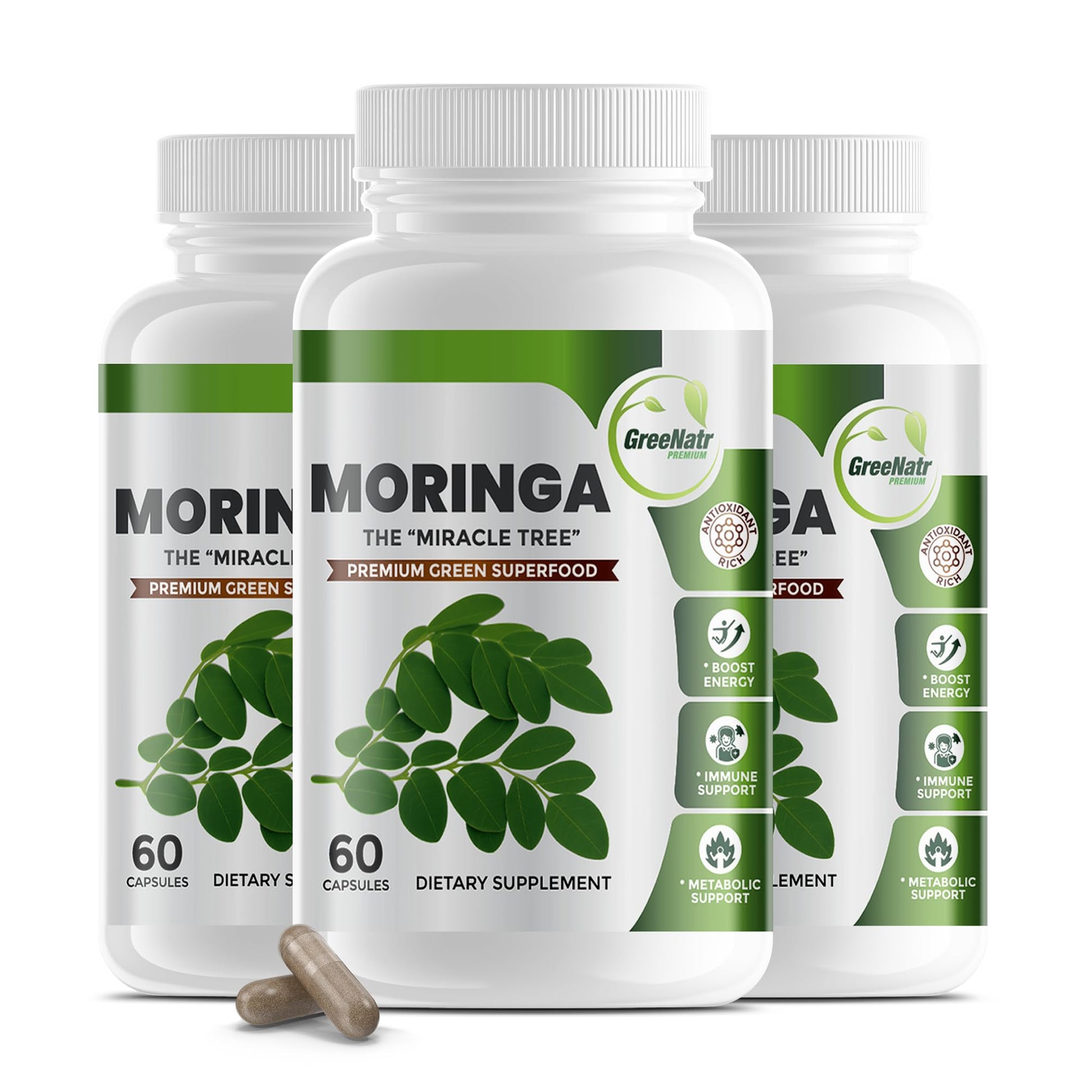 GreeNatr Pure Moringa Oleifera Leaf Extract Capsules 180 Capsules