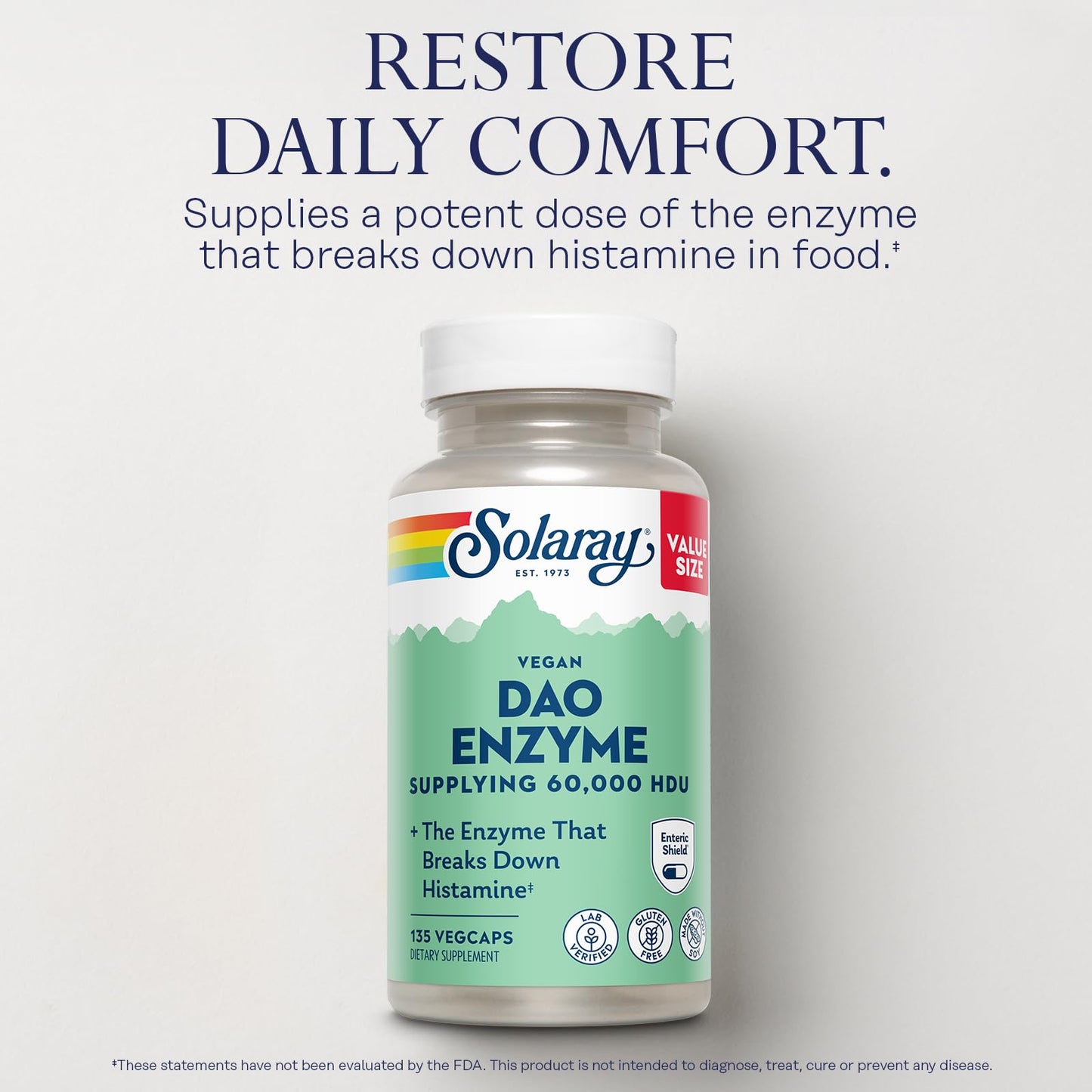 Solaray DAO Enzyme 60,000 HDU Digestive Enzyme Capsule, 135 VegCaps