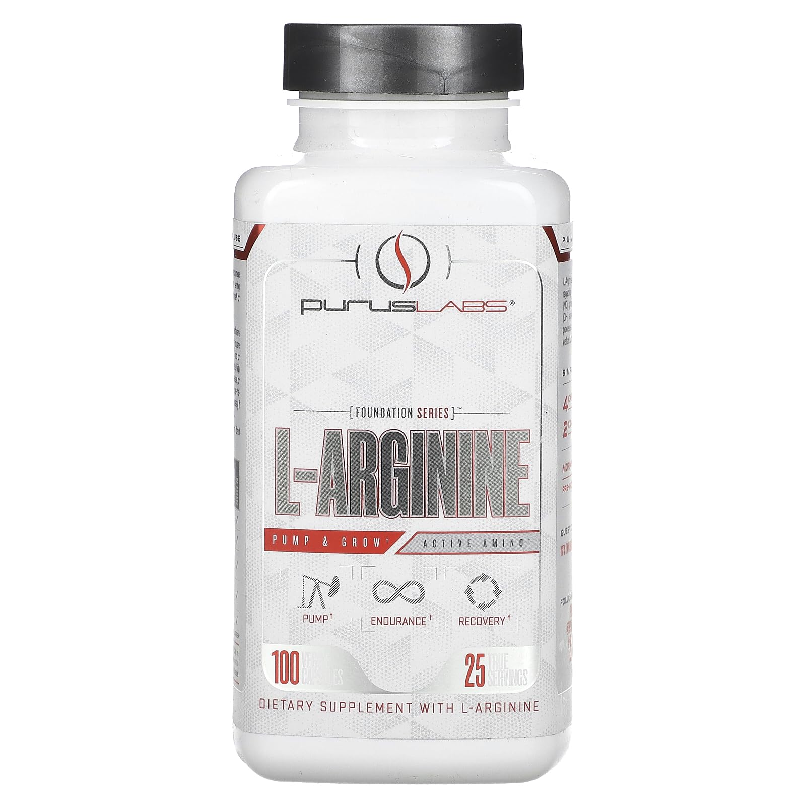 Purus Labs L-Arginine Active Amino Acid Veggie Capsules, 100 Capsules