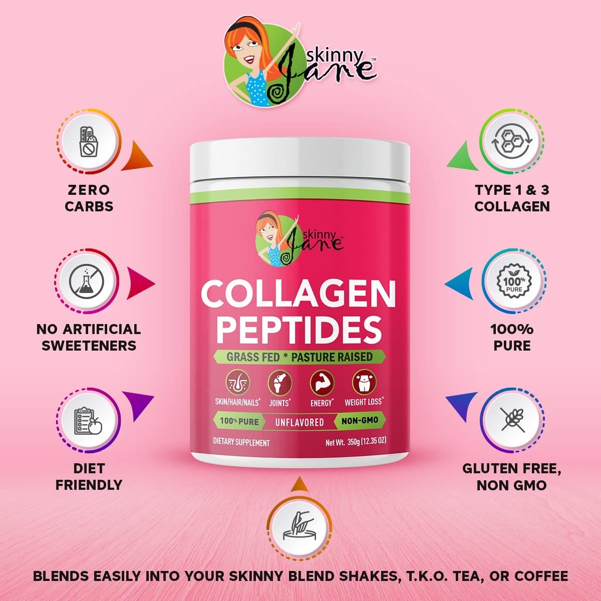 Skinny Jane Collagen Peptides Powder 12.35 Ounce