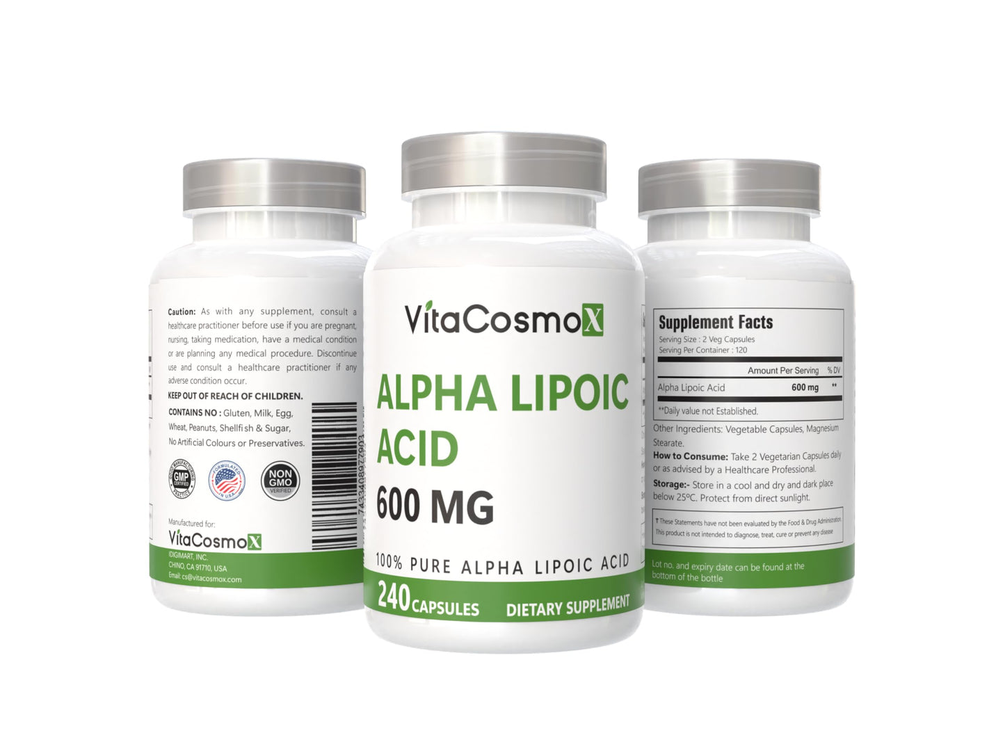 VitaCosmoX Alpha Lipoic Acid Supplement Capsule 240 Count