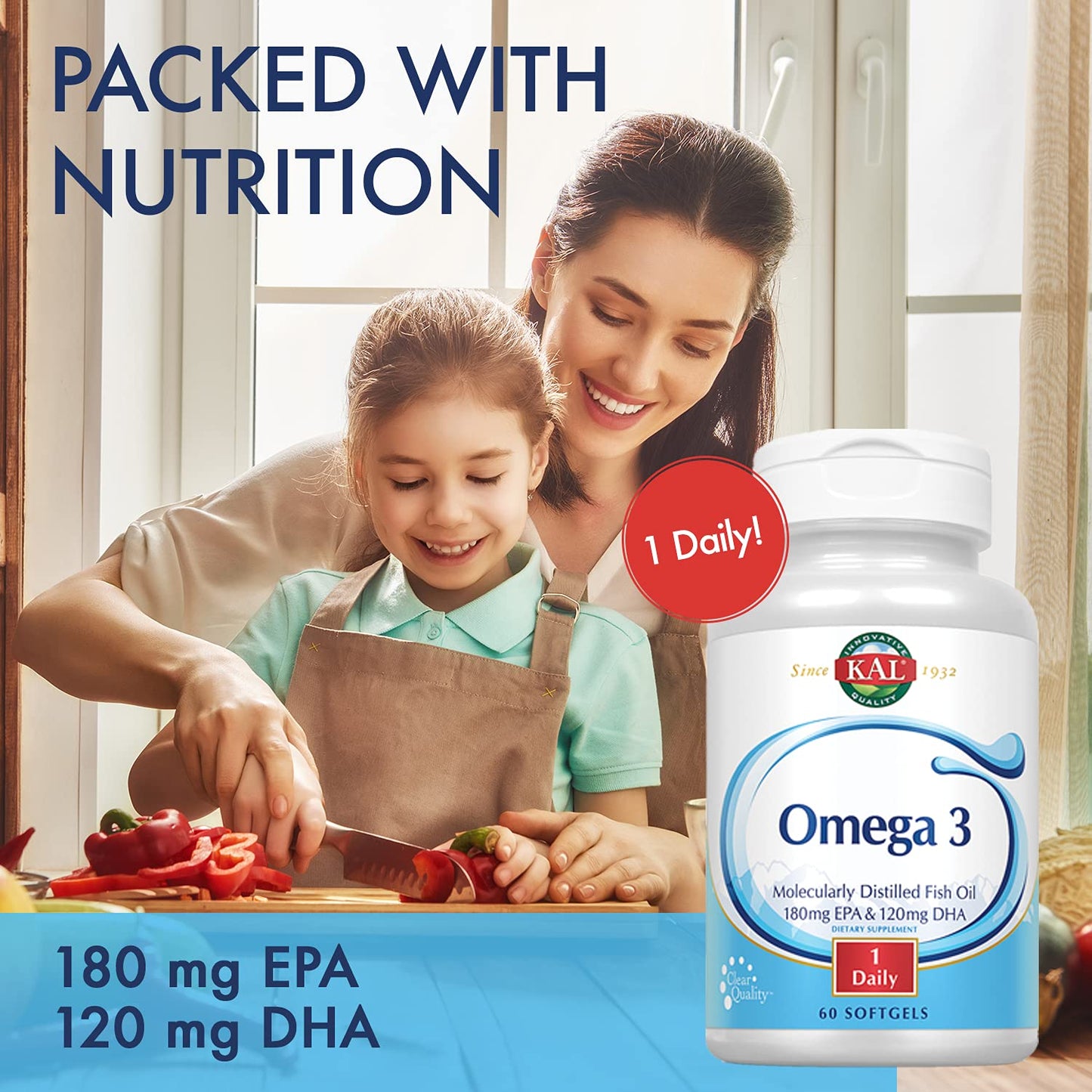 KAL Omega-3 Fish Oil 1000 mg Softgels, 60 Count