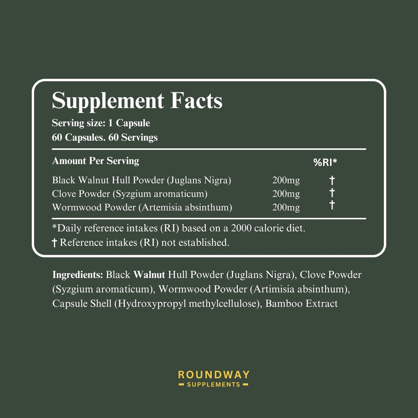 Roundway Supplements Wormwood Black Walnut Hull and Clove Capsules 60 Capsules