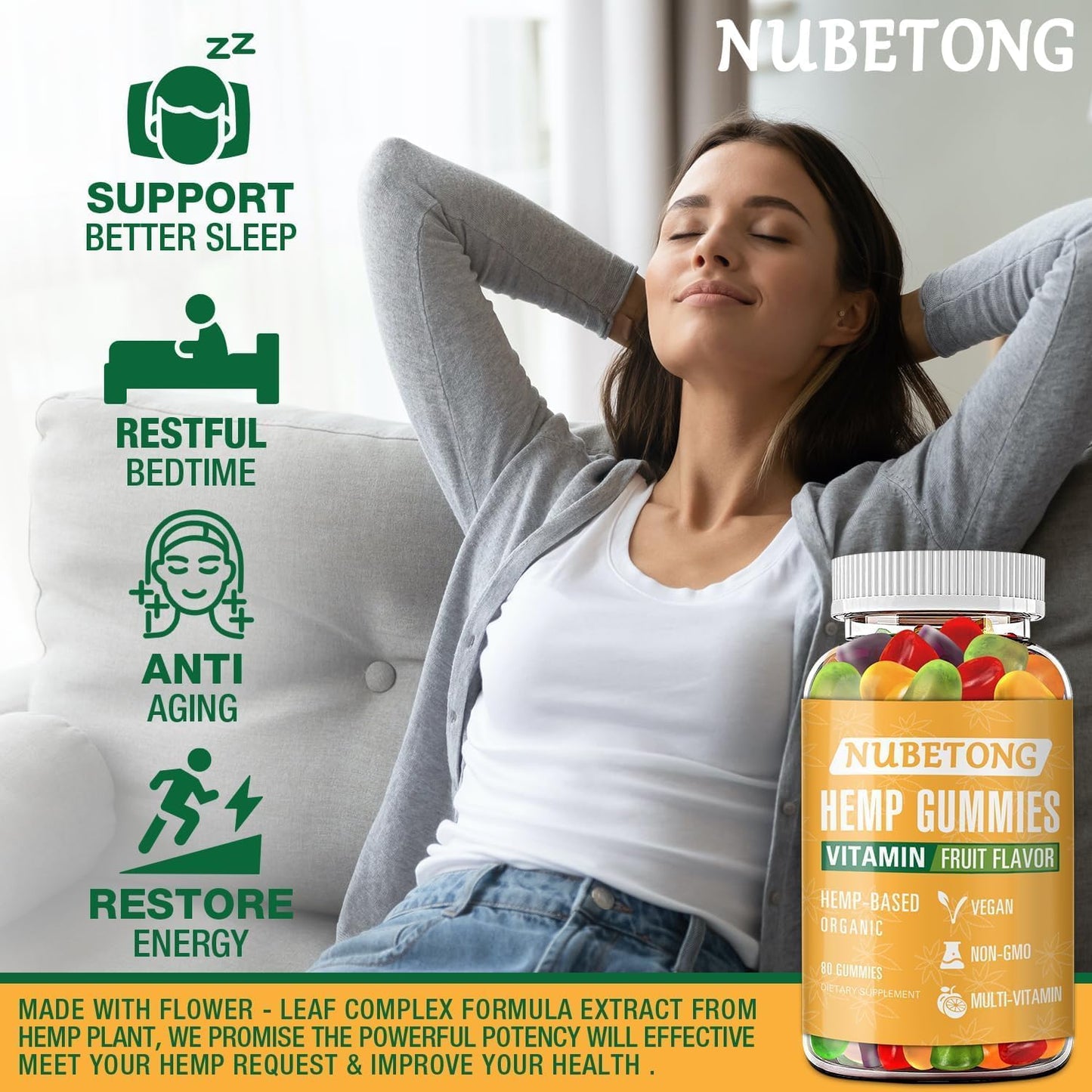 Nubetong Organic Hemp Gummies 80 Count