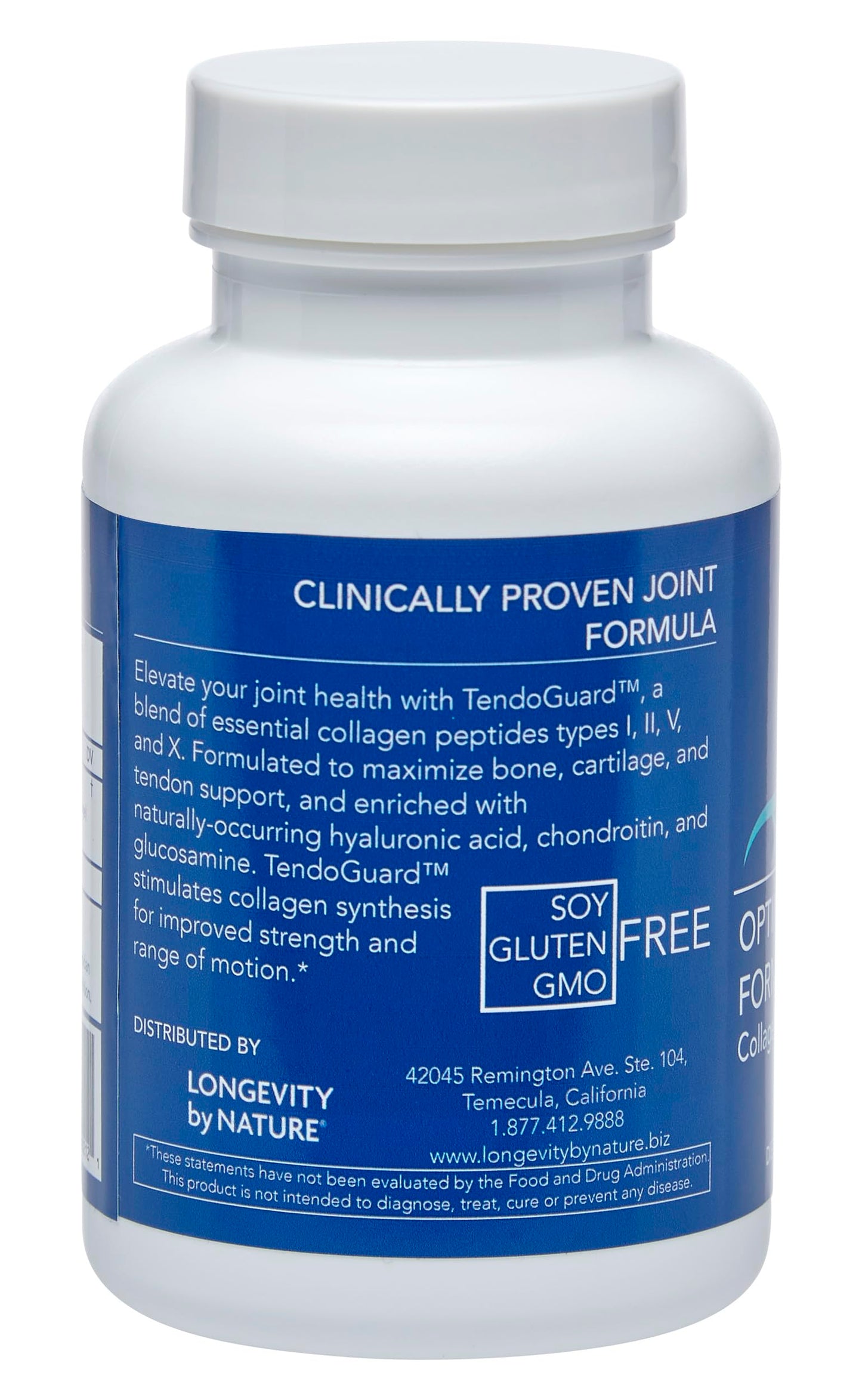 Longevity by Nature TendoGuard Joint Support Supplement with Collagen Peptides, Hyaluronic Acid, Tendon and Ligament, 60 Capsules