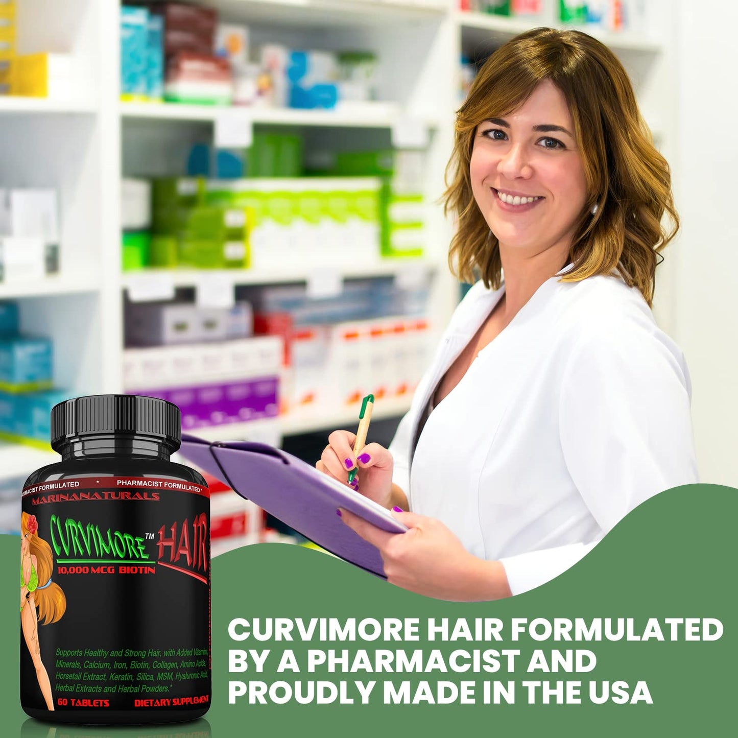 MARINANATURALS CURVIMORE Hair Growth, Hair Loss Mixture, 60 Tablets