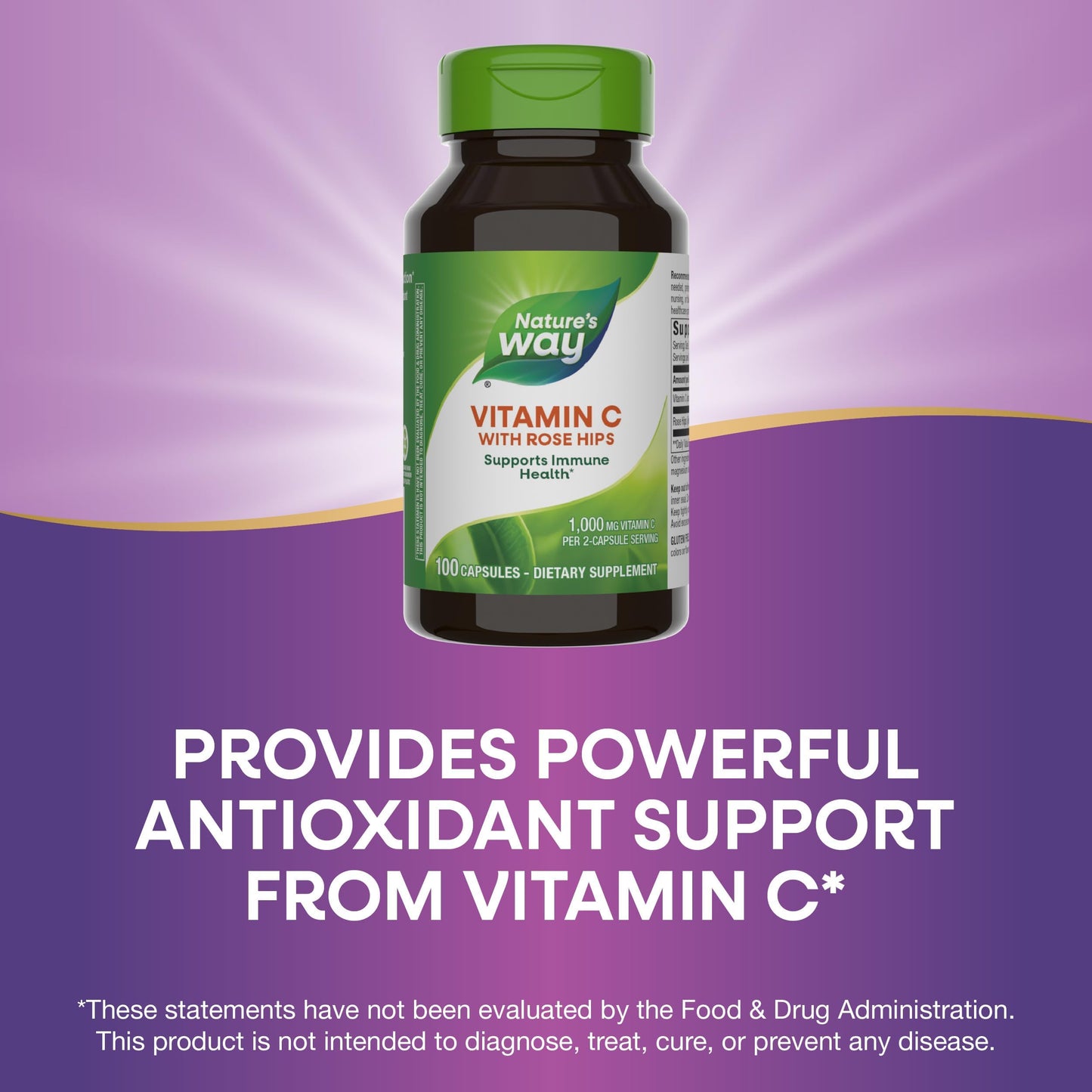 Nature's Way Vitamin C with Rose Hips - Powerful Antioxidant & Immune Function Support* - Collagen for Healthy Skin* - 1,000mg Vitamin C Capsules, 200 Count