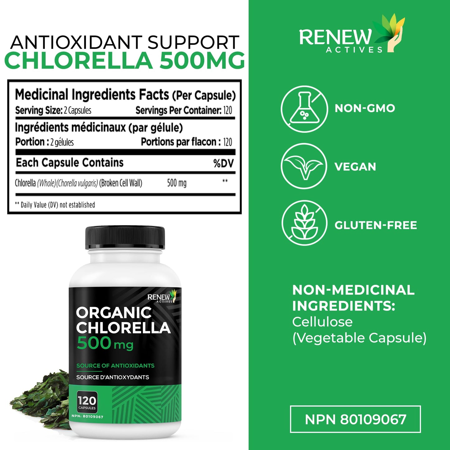 Renew Actives Chlorella Capsules 1000mg per 2 Capsules, 120 Capsules