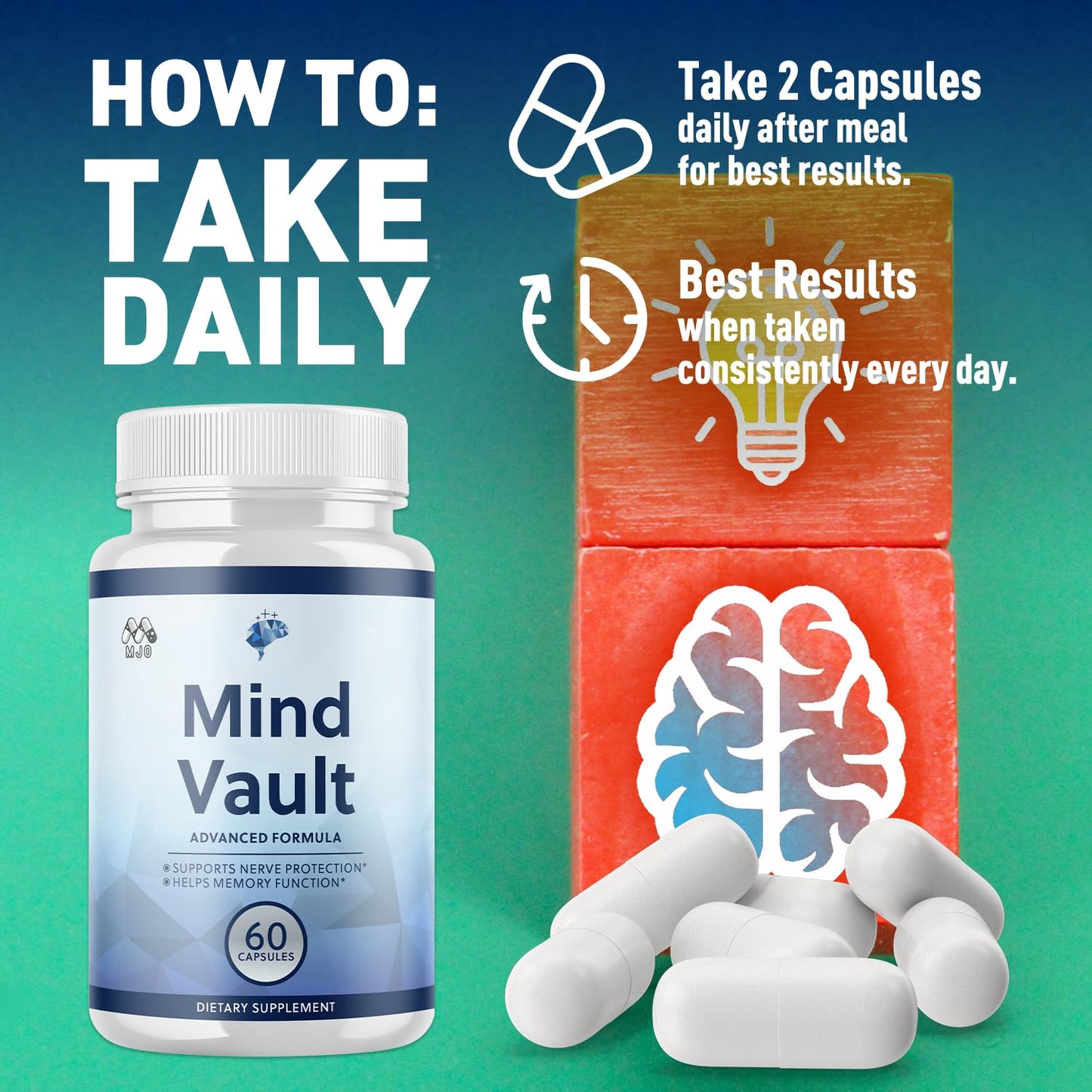 MJO Mind Vault Brain Support Capsules, 60 Capsules