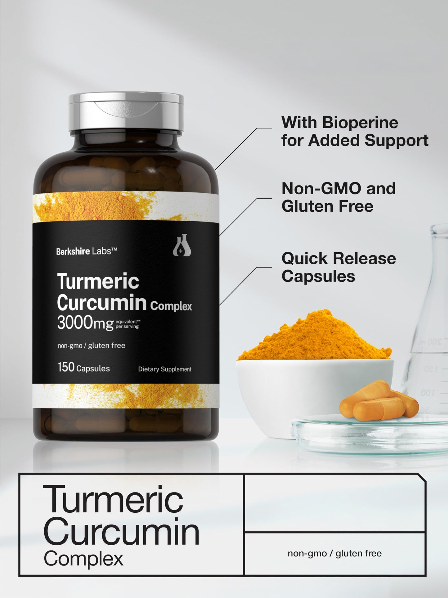 Horbäach Turmeric Curcumin with Black Pepper Capsules 150 Count