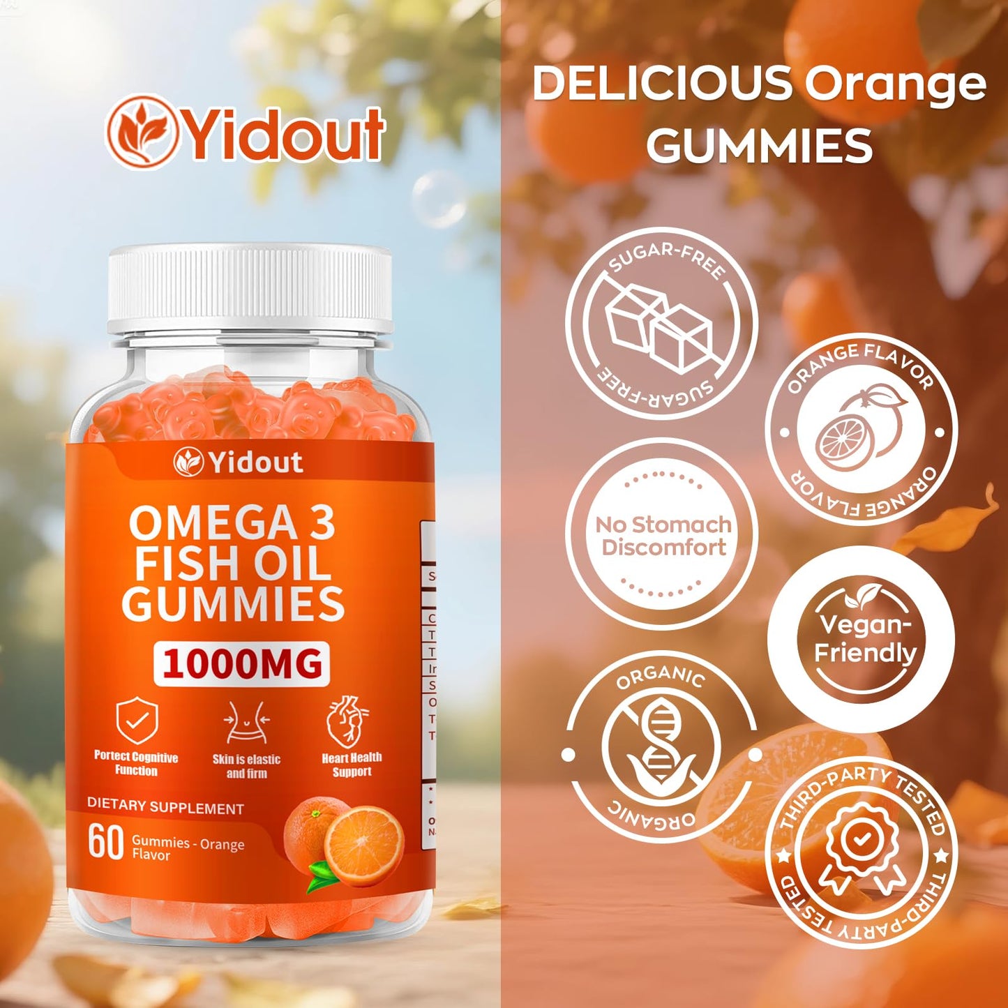 Yidout Omega 3 Fish Oil Gummies, 120 Count