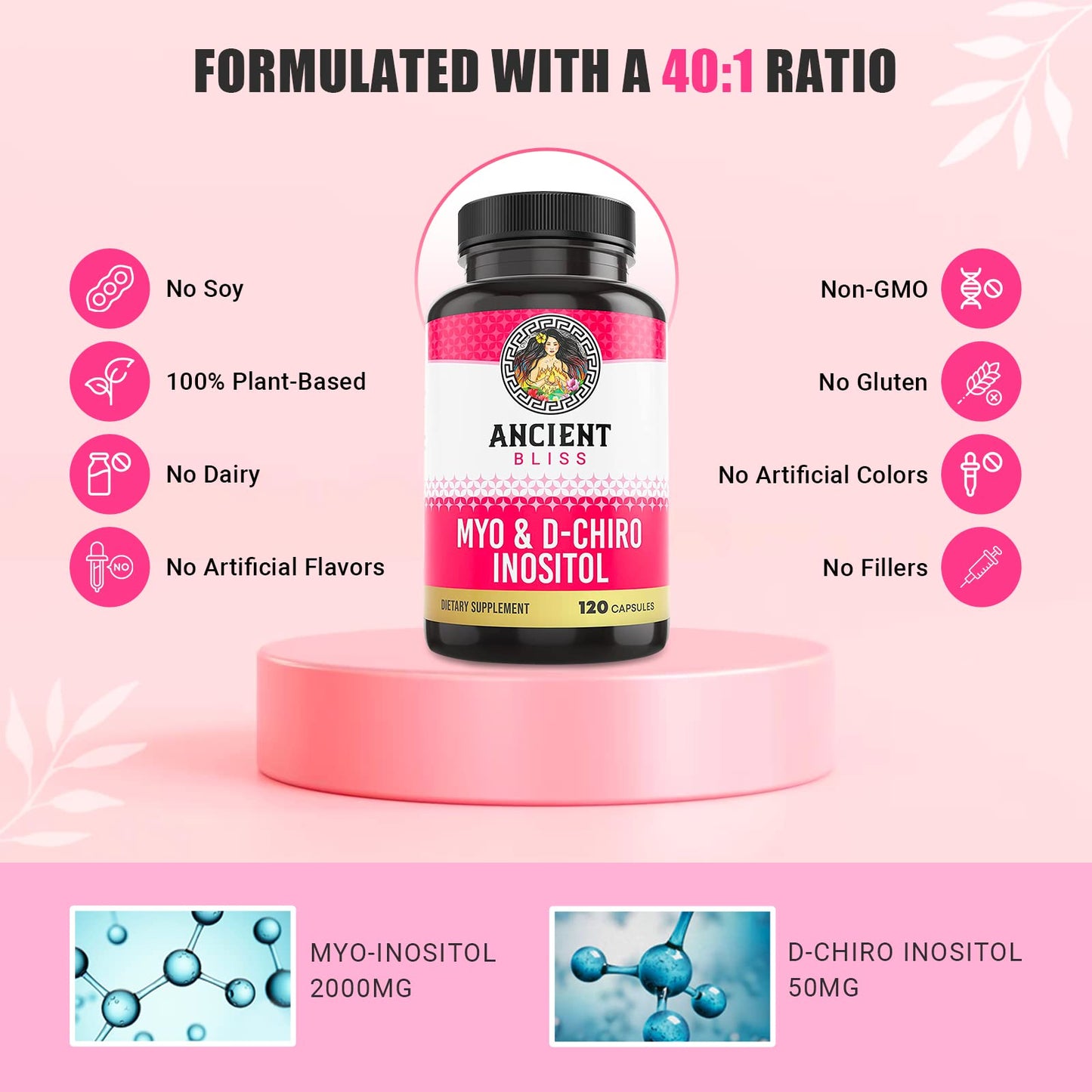 Ancient Bliss Myo & D-Chiro Inositol Supplement Capsules 120 Capsules